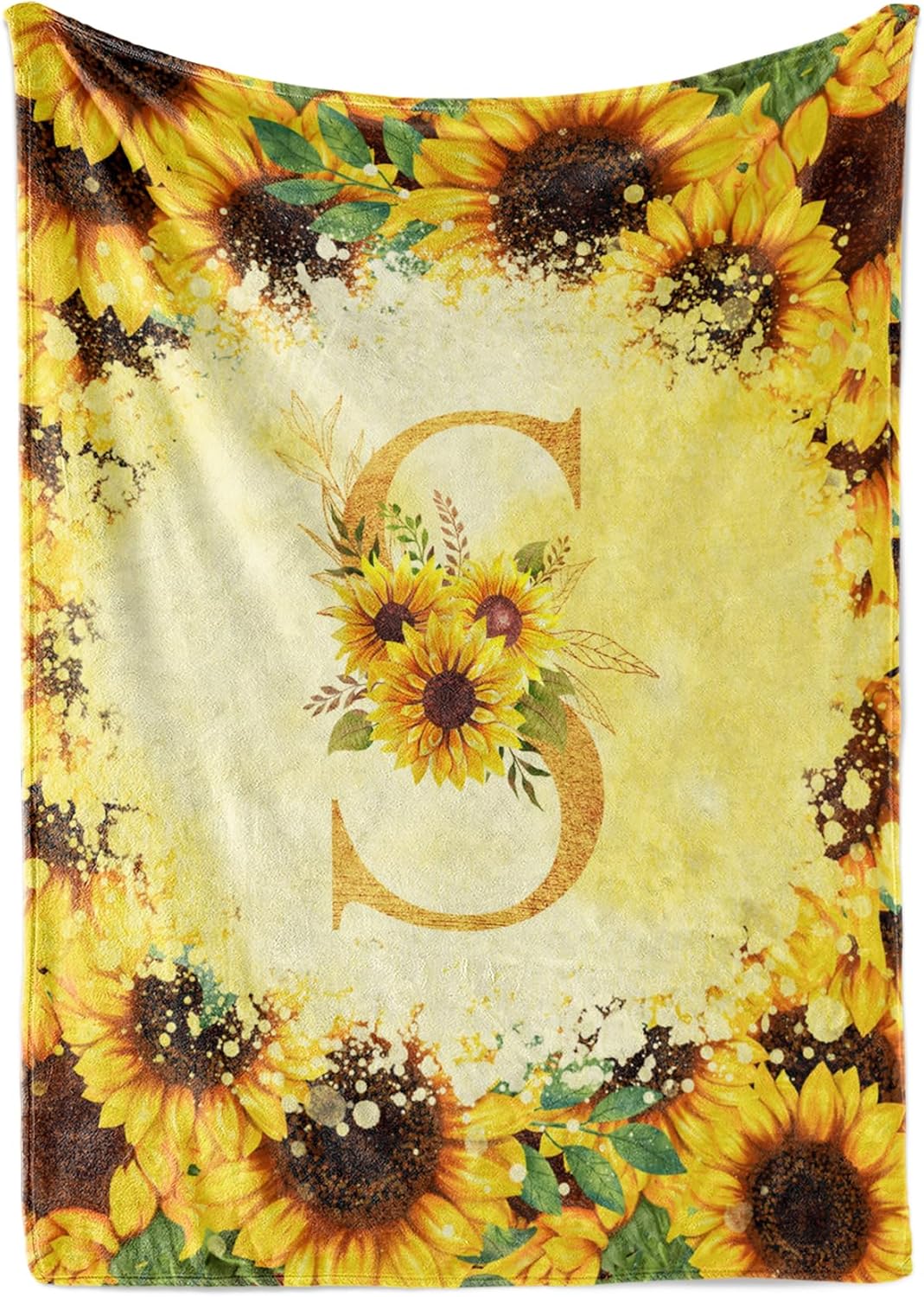 InnoBeta Sunflower Initial Birthday Gifts for Women, Gift Ideas for Her, for Mom, Grandma, Aunt- 300gsm Flannel Blanket- 50"x 65"-S