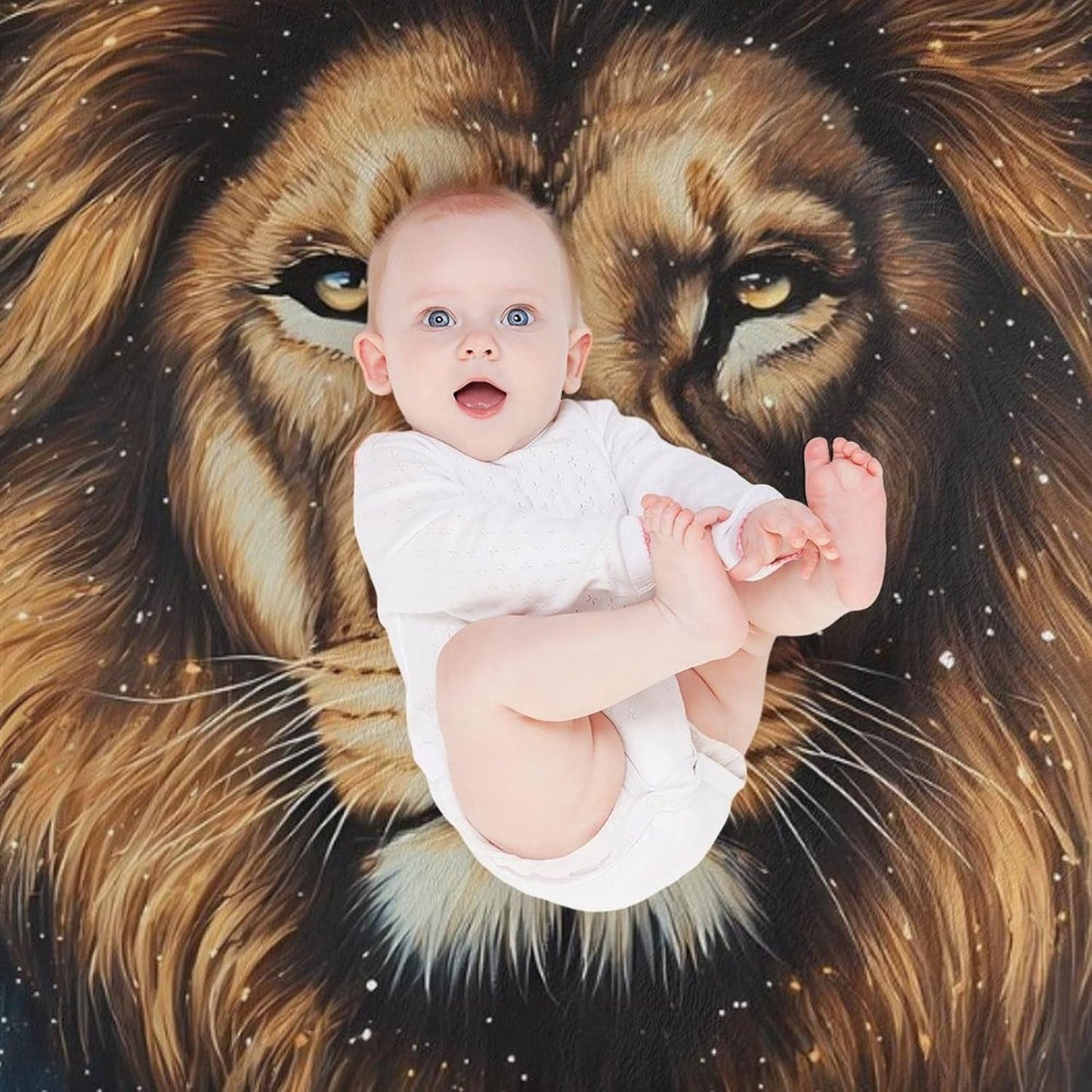 Gold Galaxy Lion Throw Blanket for Couch Bed Plush Cozy Fuzzy Flannel Blanket for All Season 30"x50"