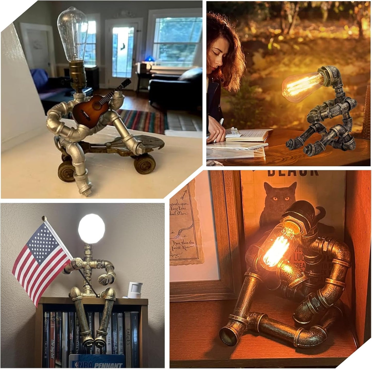 Steampunk Table Lamp, Industrial Water Pipe Lamp Retro Iron Piping Desk Lamp Vintage Nightstand Lamps for Bedroom Living Room Kitchen Café Dorm Pub Brown1
