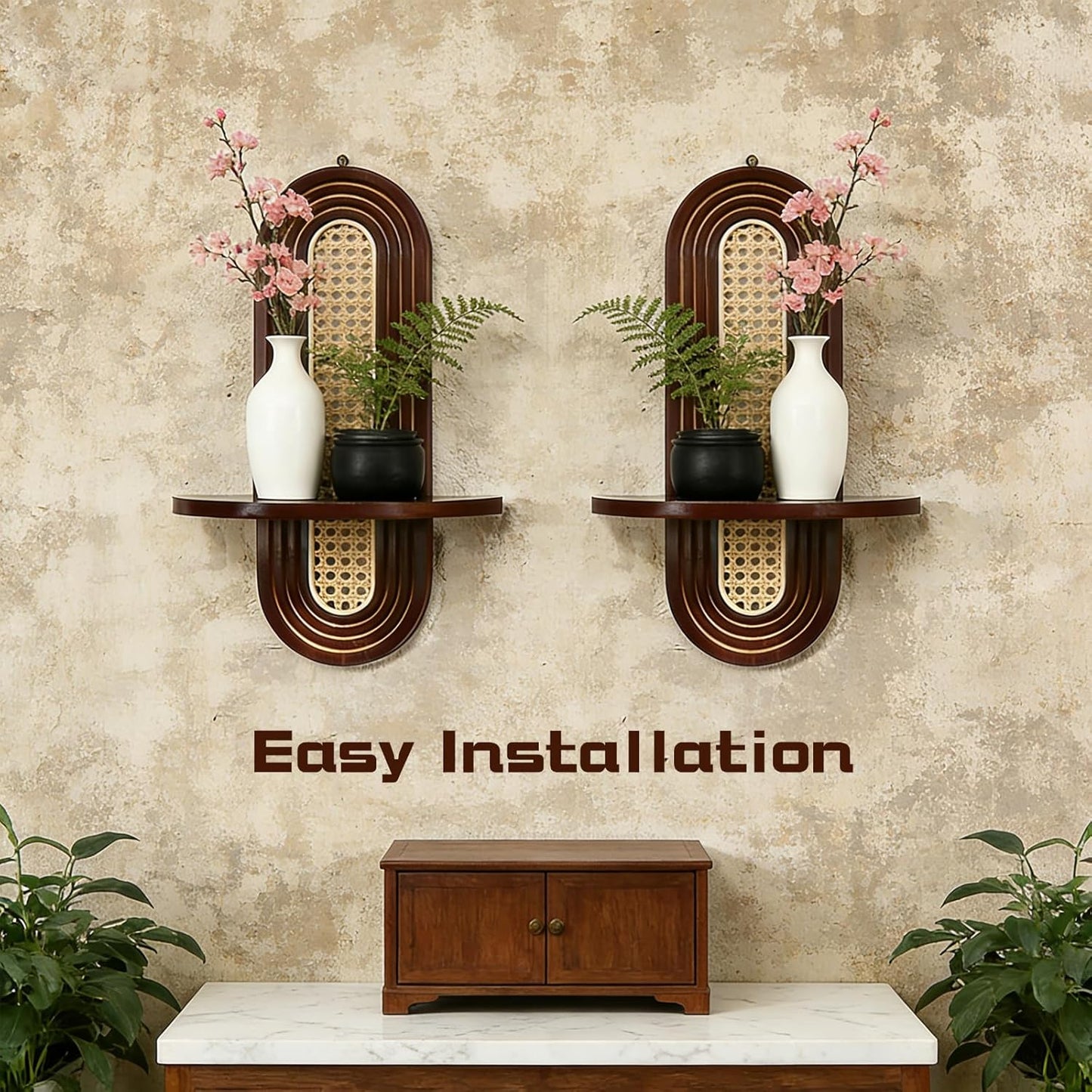 Small Floating Shelf for Wall, Decorative Shelf Set of 2, Boho Shelves for Living Room, Bedroom, Office, Nursery Room (Walnut)