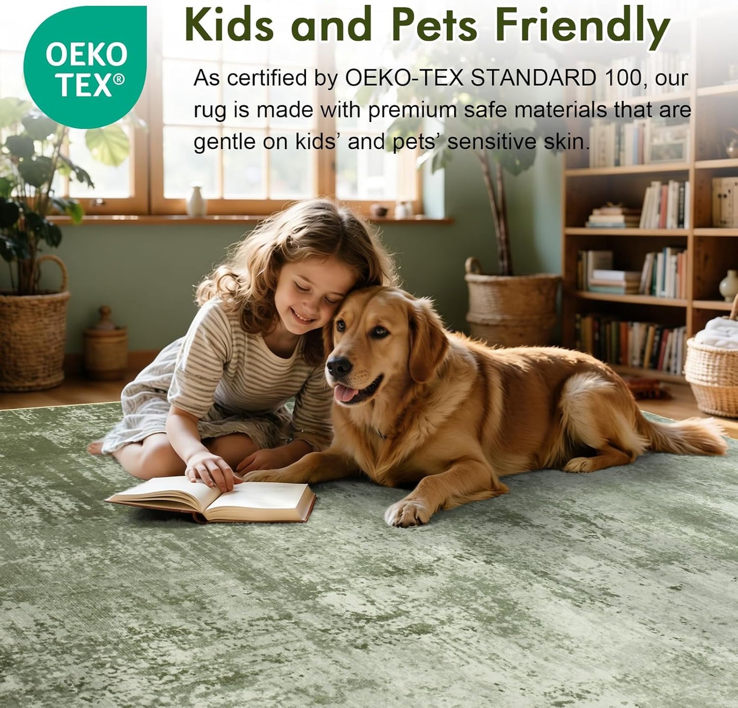 4x6 Ft Area Rugs for Living Room, Soft Non-Slip Washable Rugs Modern Abstract Pattern Carpet for Bedroom Indoor Floor Nursery Home Decor (Green)