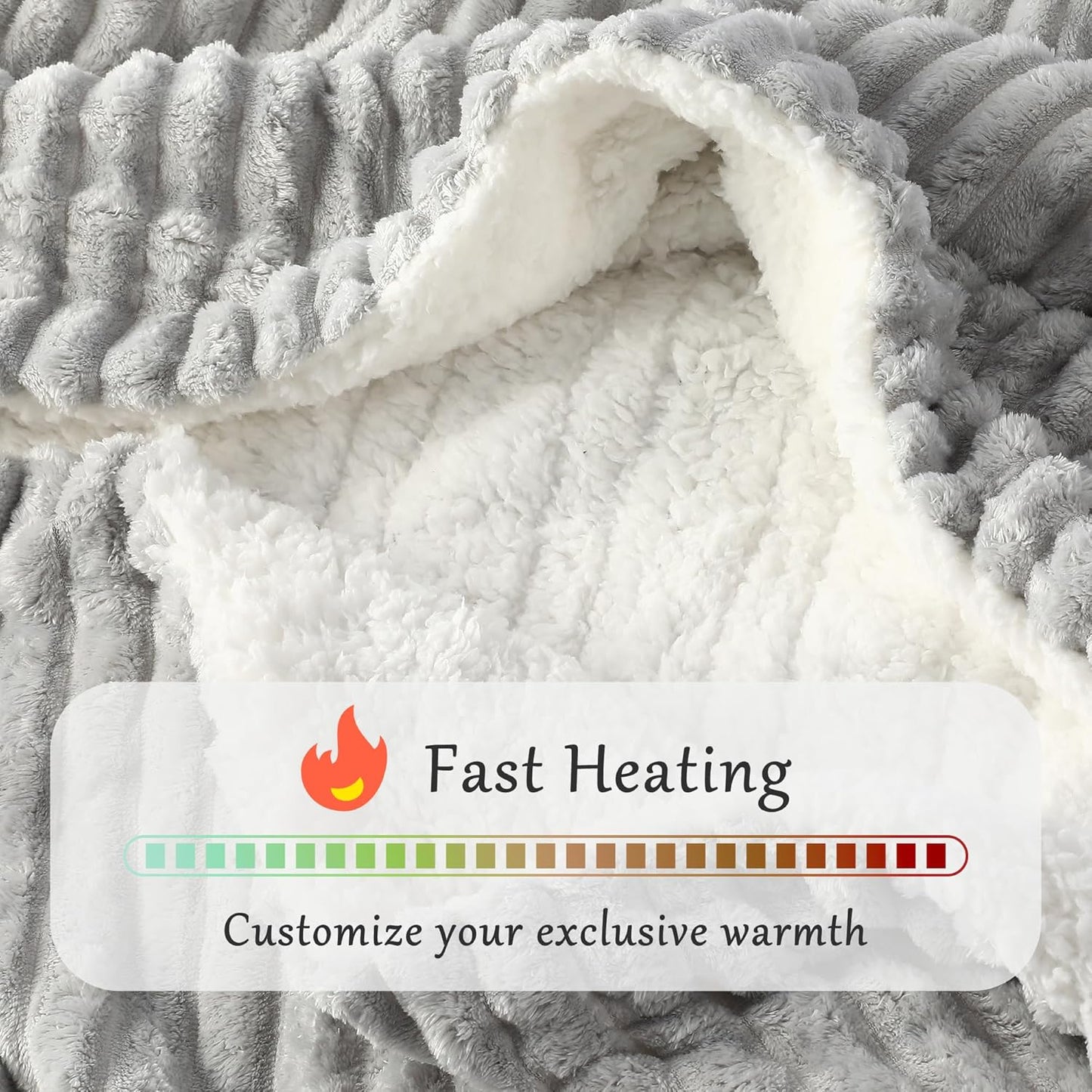 Electric Blanket Heated Full Blanket, Super Soft Flannel & Sherpa Electric Full Blanket with 6 Fast Heating Levels, 10 Hours Auto Off & OverHeat Protection, Machine Washable, 72'' X 84'', Light Gray