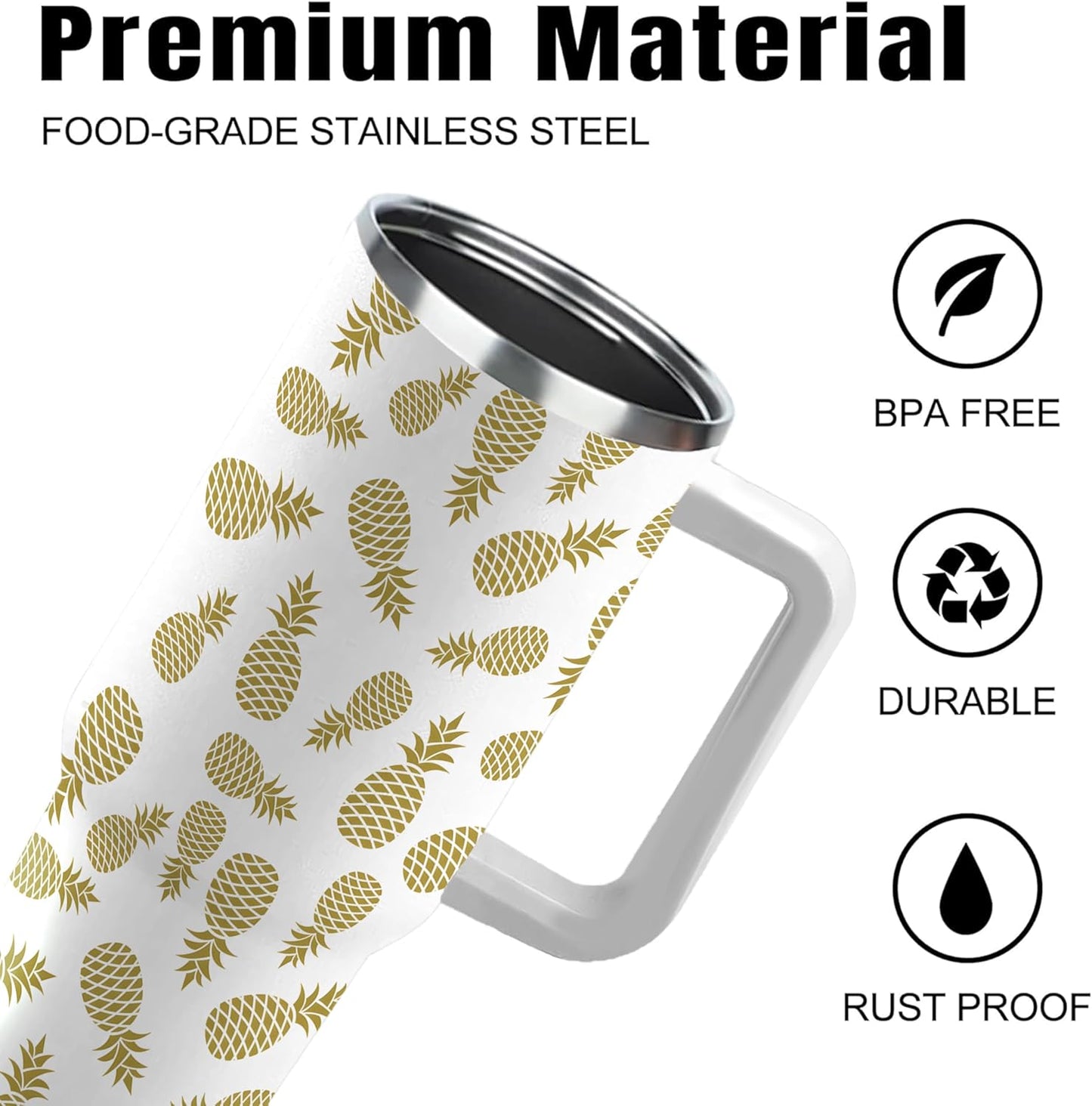 40 Oz Pineapple Tumbler with Handle and Straw Lid, Insulated Keeps Drinks Cold & Hot, Stainless Steel Coffee Mug Funny Gifts for Women Girls
