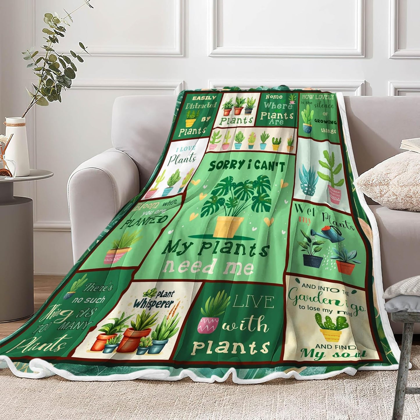 NYMB Gardening Gifts Blanket for Women Lady Mom Cozy Flannel with Adorable Plant - Themed Designs Throw and Blanket for Couch Bed Sofa Unique Presents for Plant Lovers Gardeners Women