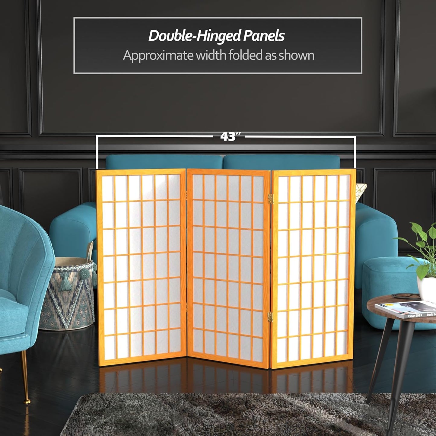 3 ft. Short Window Pane Shoji Screen - Honey - 3 Panels