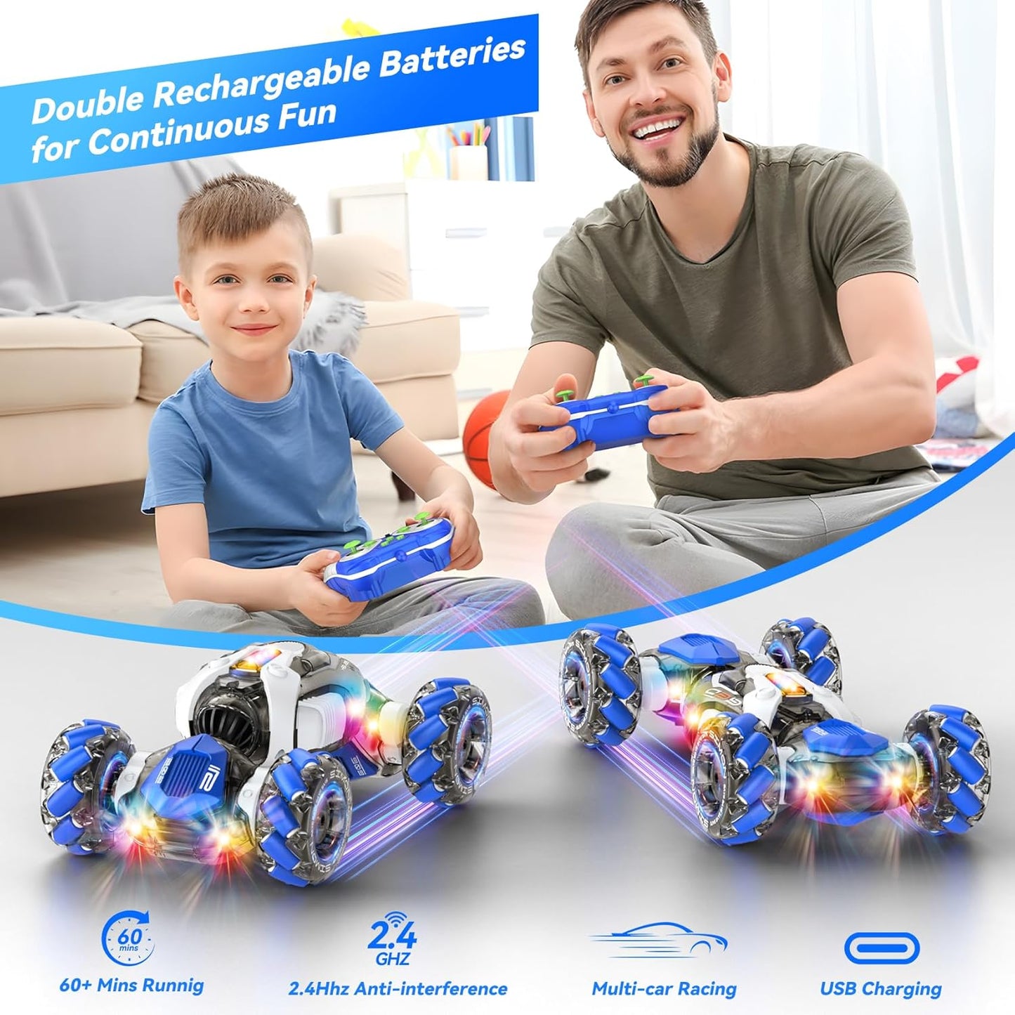 Remote Control Car, RC Toys Gifts for 6 7 8 9 10 11 12 Year Old Boys Girls - 360° Rotating 4WD Gesture Sensing RC Sunt Car with Lights & Music - Cool Birthday Gifts for Kids