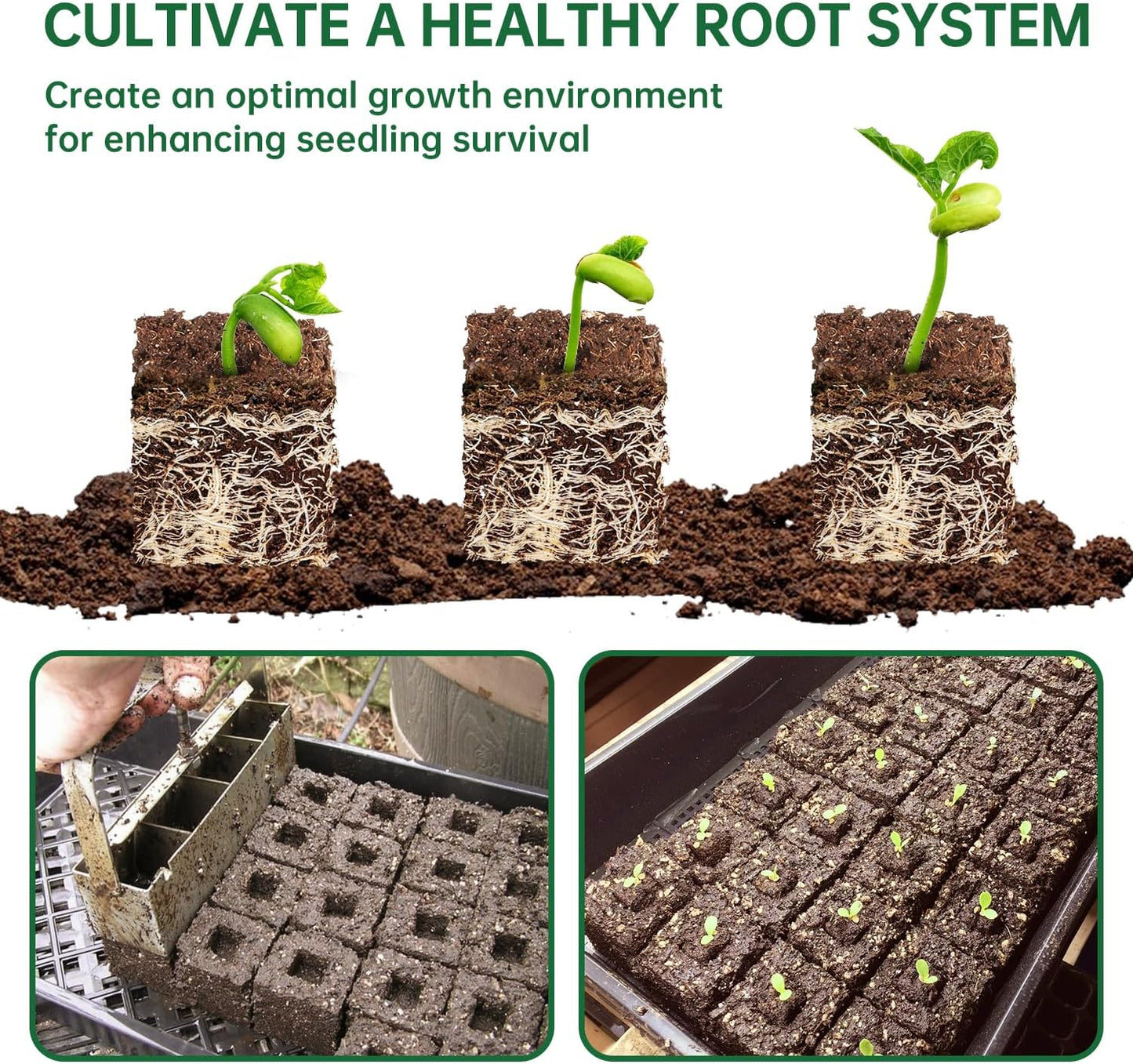 Soil Blocker, 2 Inch Soil Block Maker with 3 Sizes Seed Pins & Comfortable Handle 4 Cell Handlheld Soil Blocking Tool for Seed Starting, Grow Seedling, Outdoor Plants, Greenhouses, Garden