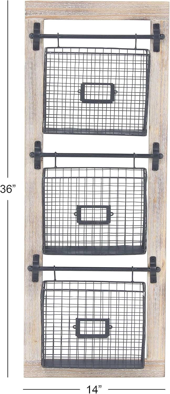 Deco 79 Farmhouse Metal Wall Mounted Rack for Magazines, Books, Newspapers, Bathroom/Offie/Living Rom Storage, 14" x 4" x 36", Black