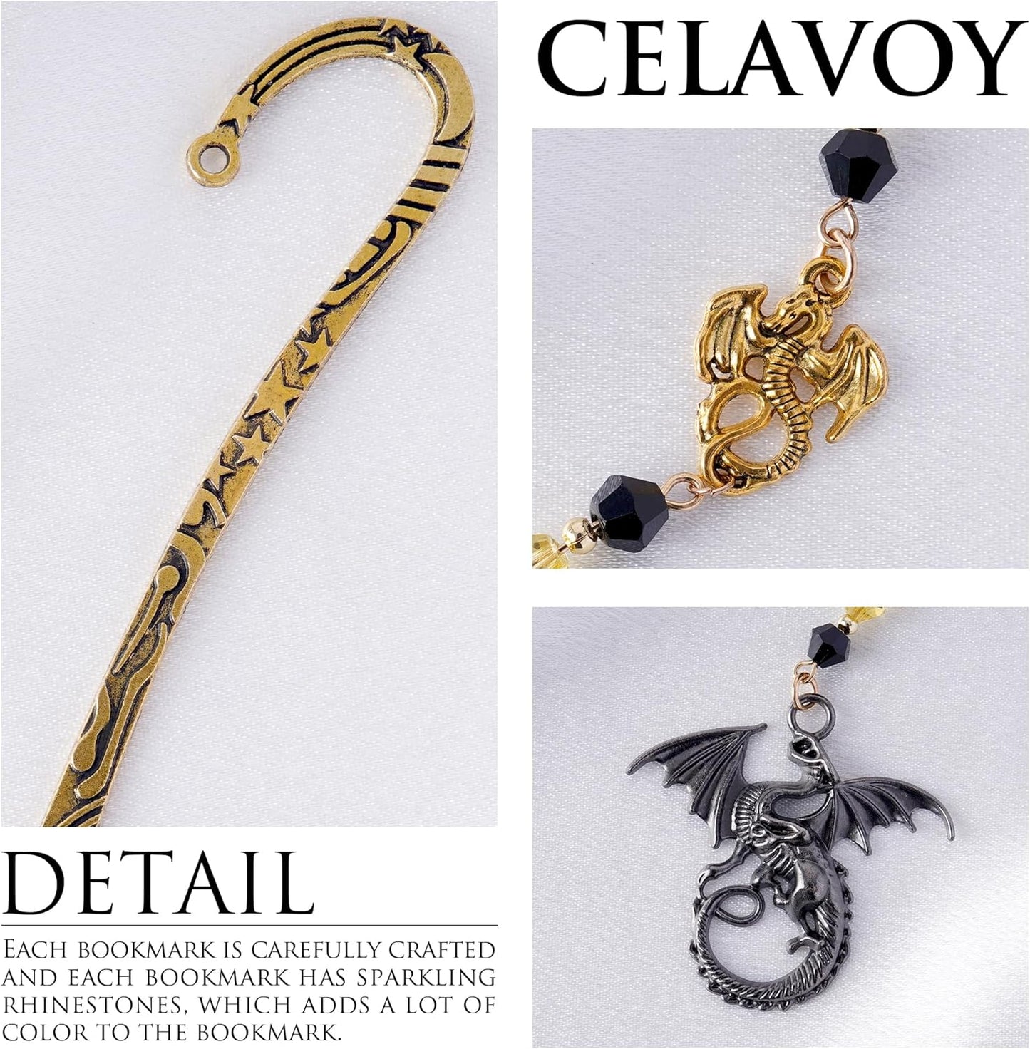 Fantasy Dragon Metal Bookmark - Vintage Fourth Wing Hook Book Marks Page Mark with Beaded Gold Black Dragons Charm for Men Students Teachers Reading Lovers Birthday Gifts School Accessories