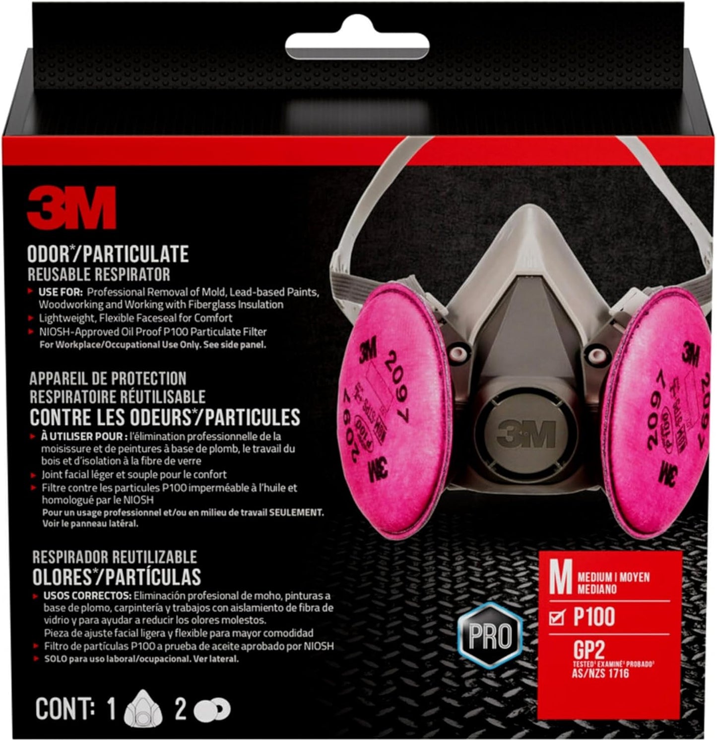 3M P100 Performance Mold & Lead Paint Removal Respirator, Medium Size, NIOSH-APPROVED P100 Rated Filter, Carbon Layer Helps Reduce Odor Nuisance, Lightweight, Adjustable Head Straps (6297P1-DC)