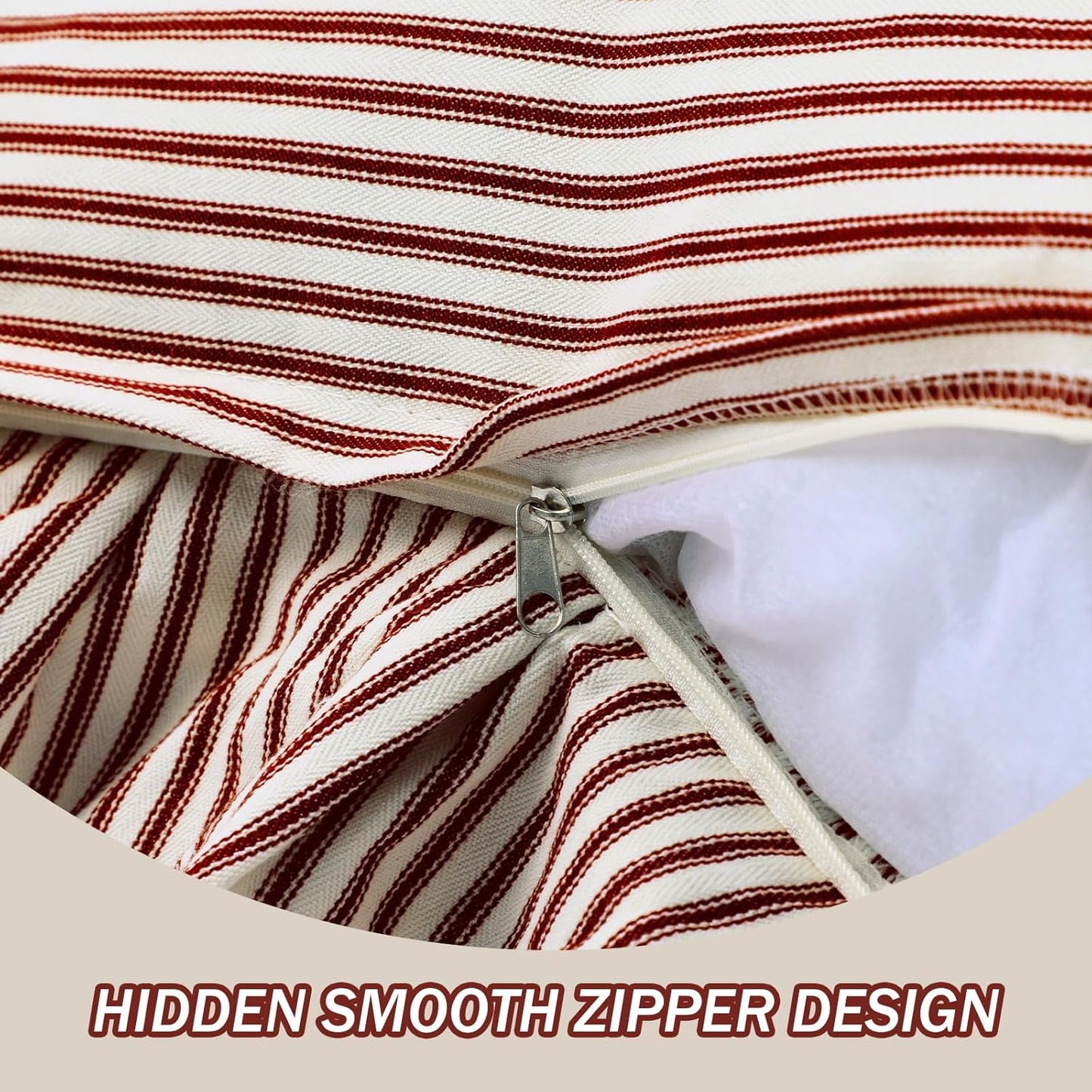 Tegeme Set of 1 Ruffled Body Pillow Cover 20"x54" Red and White Striped Decorative Pillowcases Boho Cute Soft Polyester Cotton Farmhouse Cushion Cover for Bed Sofa Living Room Decor
