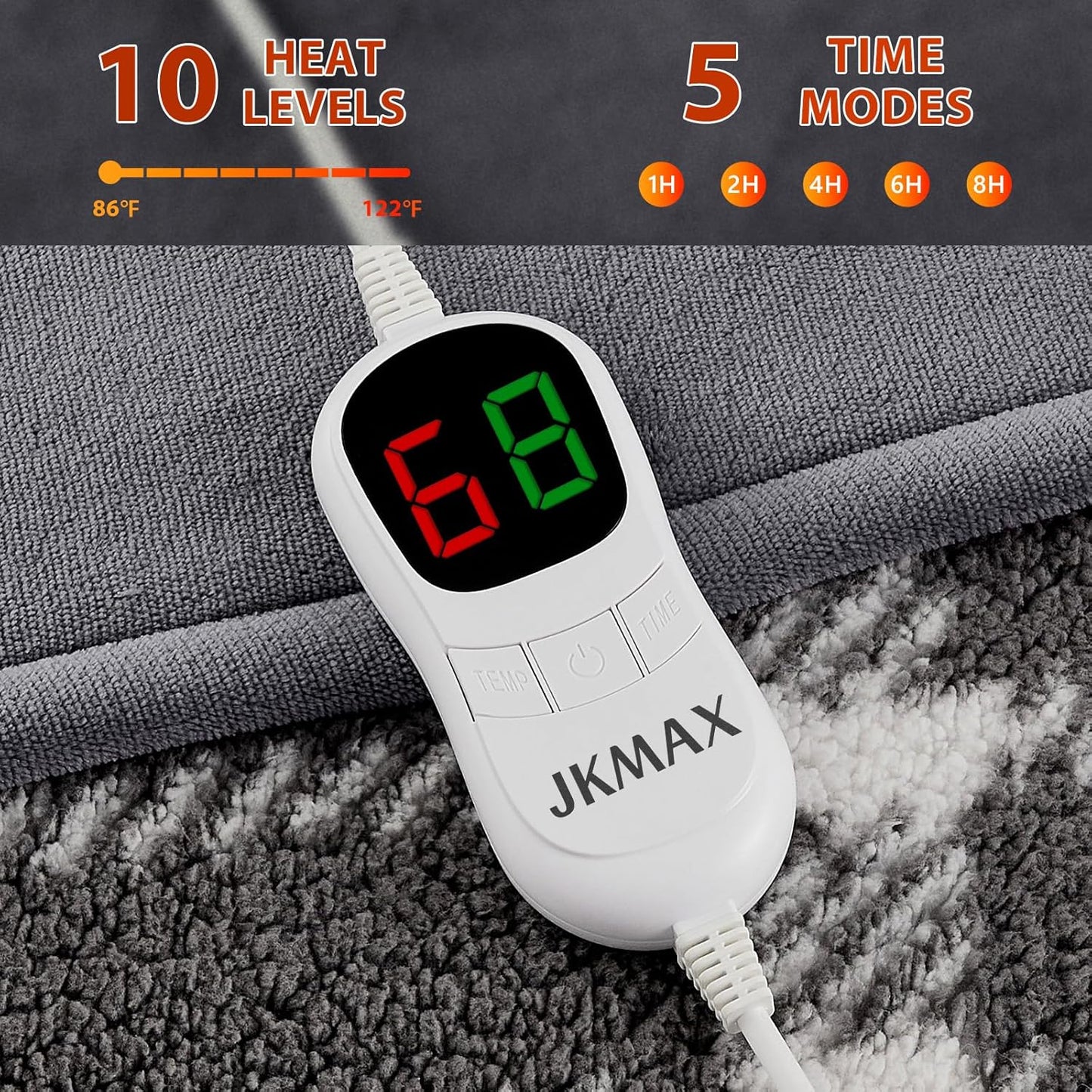 Heated Electric Blanket Full Size - 72"x84" Flannel Heating Blanket with 10 Heating Levels & 5 Time Settings Over-Heat Protection, Winter Warmer for Adults with ETL Certification（Grey）