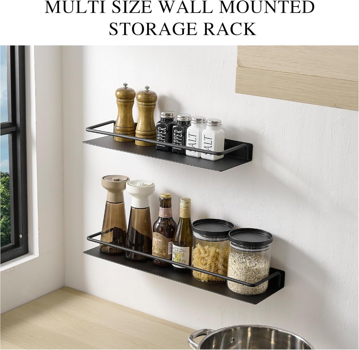 Small Shelf for Wall, Small Floating Shelf, Black Wall Shelves, Metal Bathroom Shelves, Metal Floating Shelves for Bathroom Bedroom Kitchen (Black, 8Inch)