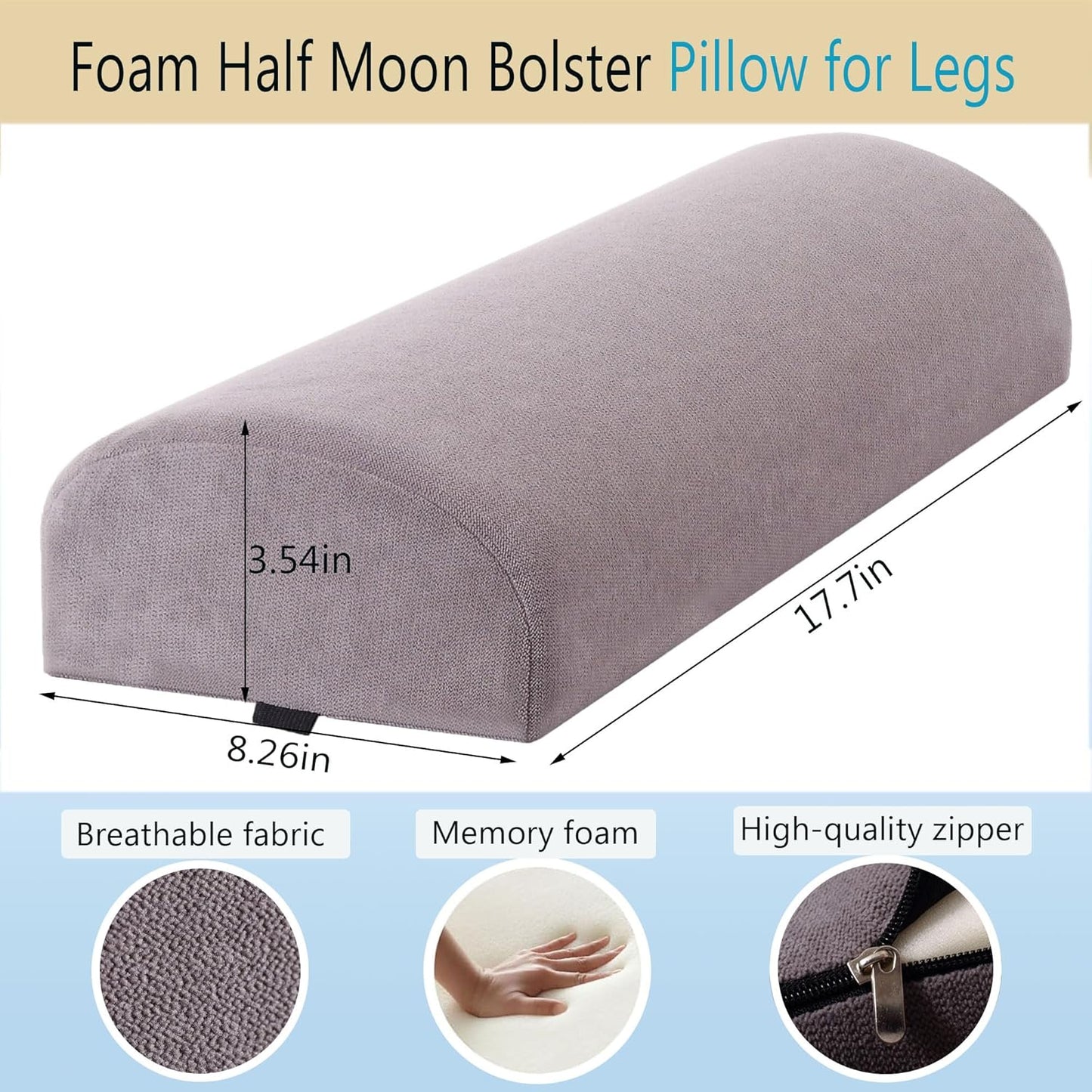 Under Knee Pillow, Half Moon Leg Pillow - Memory Foam Ergonomic Support Pillow for Side & Back Sleepers, Pain Relief & Alignment, Under Knee, Lumbar & Multi-Use Bolster Gray