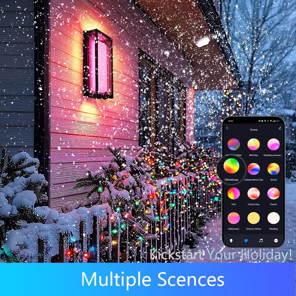 LED Smart Outdoor wall Lights,14in 22W RGB+2700K-6500K Color Changing wall Sconce, Waterproof LED Outdoor Porch Lights, APP Control,IP65 Waterproof,for House Porch Yards
