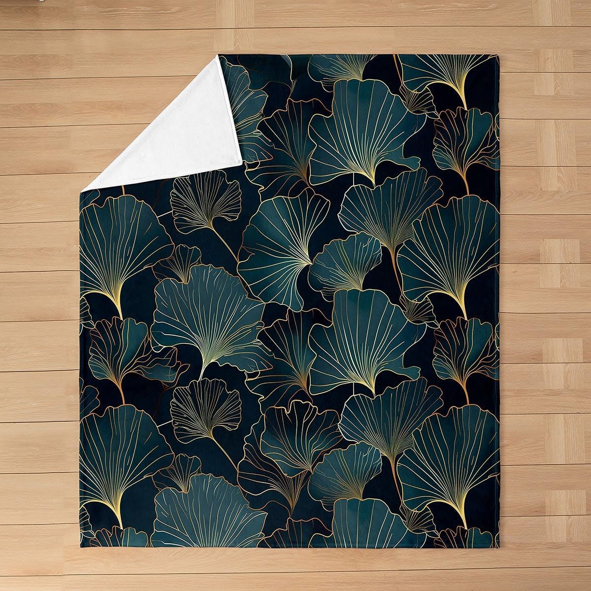 Ginkgo Leaves Flannel Blanket for Kids Adults,Luxury Golden Leaves Flannel Fleece Blanket Throw 50"x60",Natural Botanical Lightweight Bed Blankets All Season Use