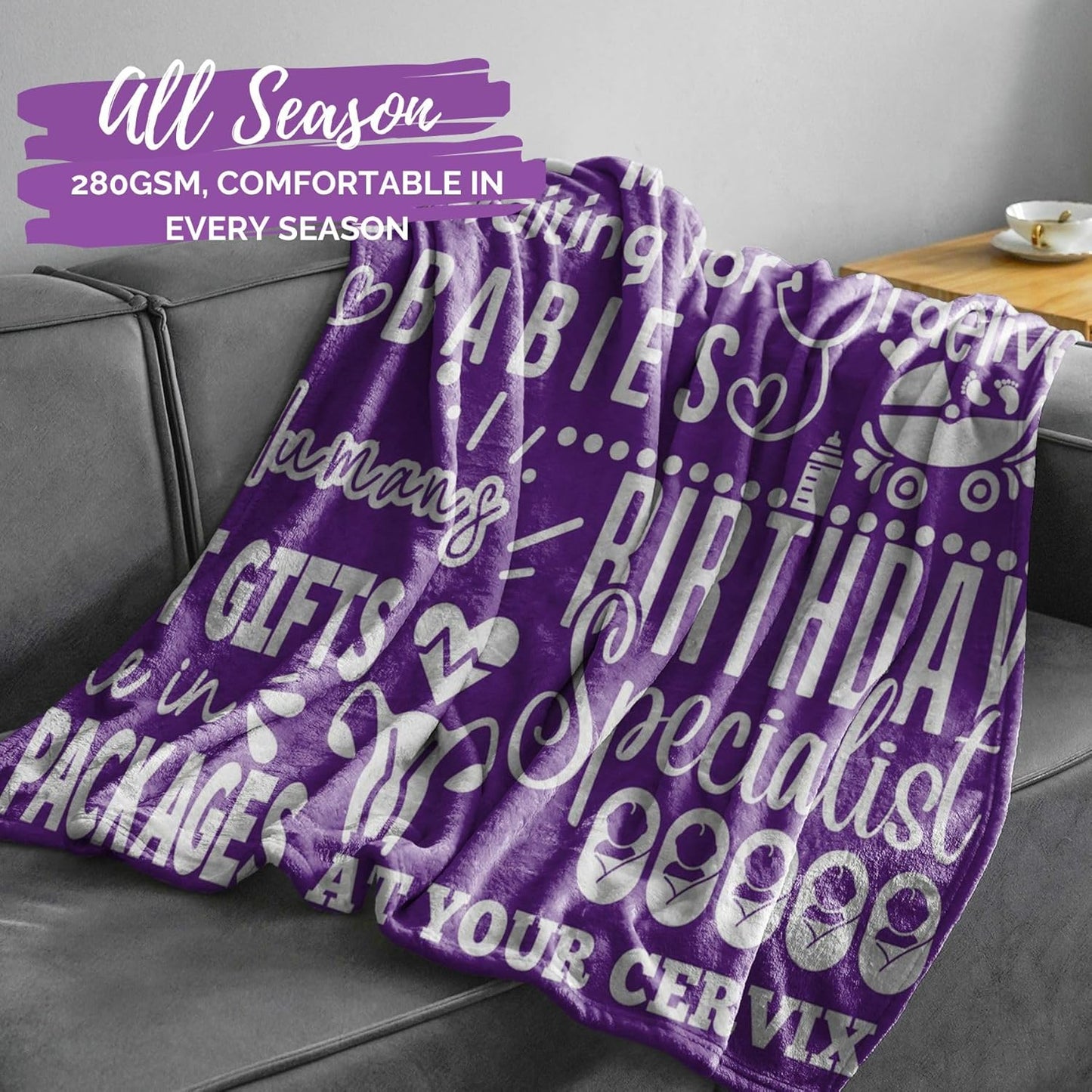 InnoBeta Nurse Gifts for Women, Labor and Delivery Nurse Throw Blanket for Adults, Aunt, Sisters, Best Friends, 50 x 65 Inches, Purple