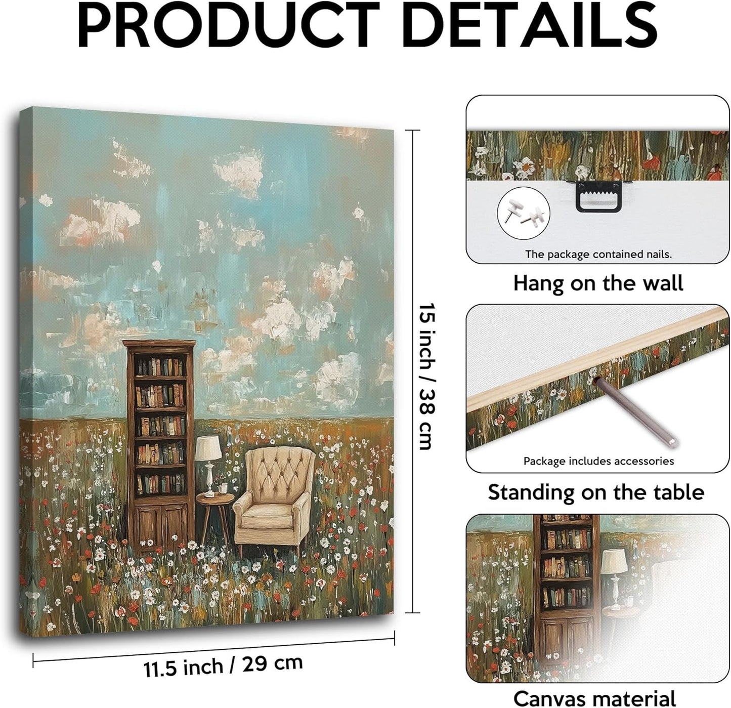 RWWNONW Vintage Framed Wall Art, Whimsical Outdoor Reading Book Cottage Core Decor, 11.5x15 Inch.(002)