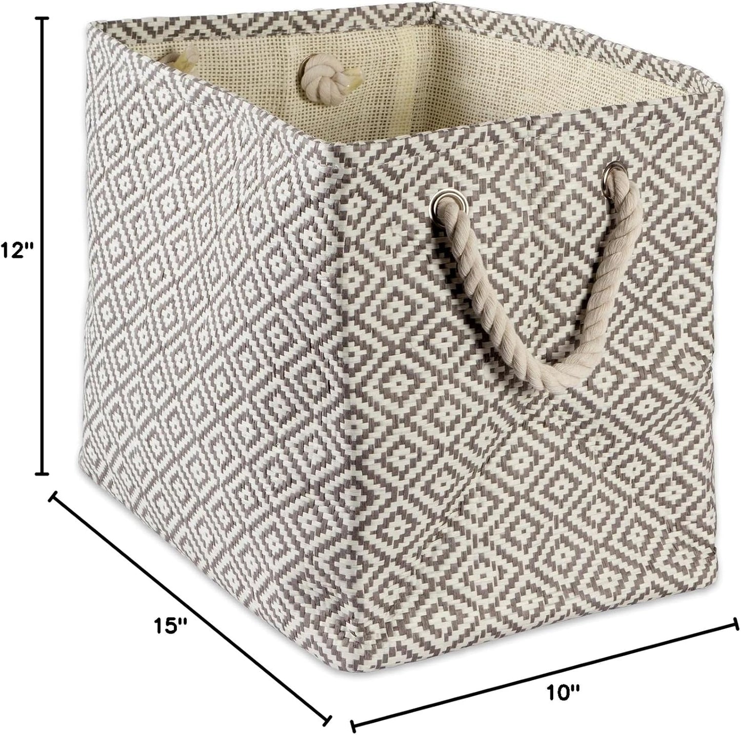 DII Woven Paper Storage Bin, Geo Diamond, Gray, Medium Rectangle