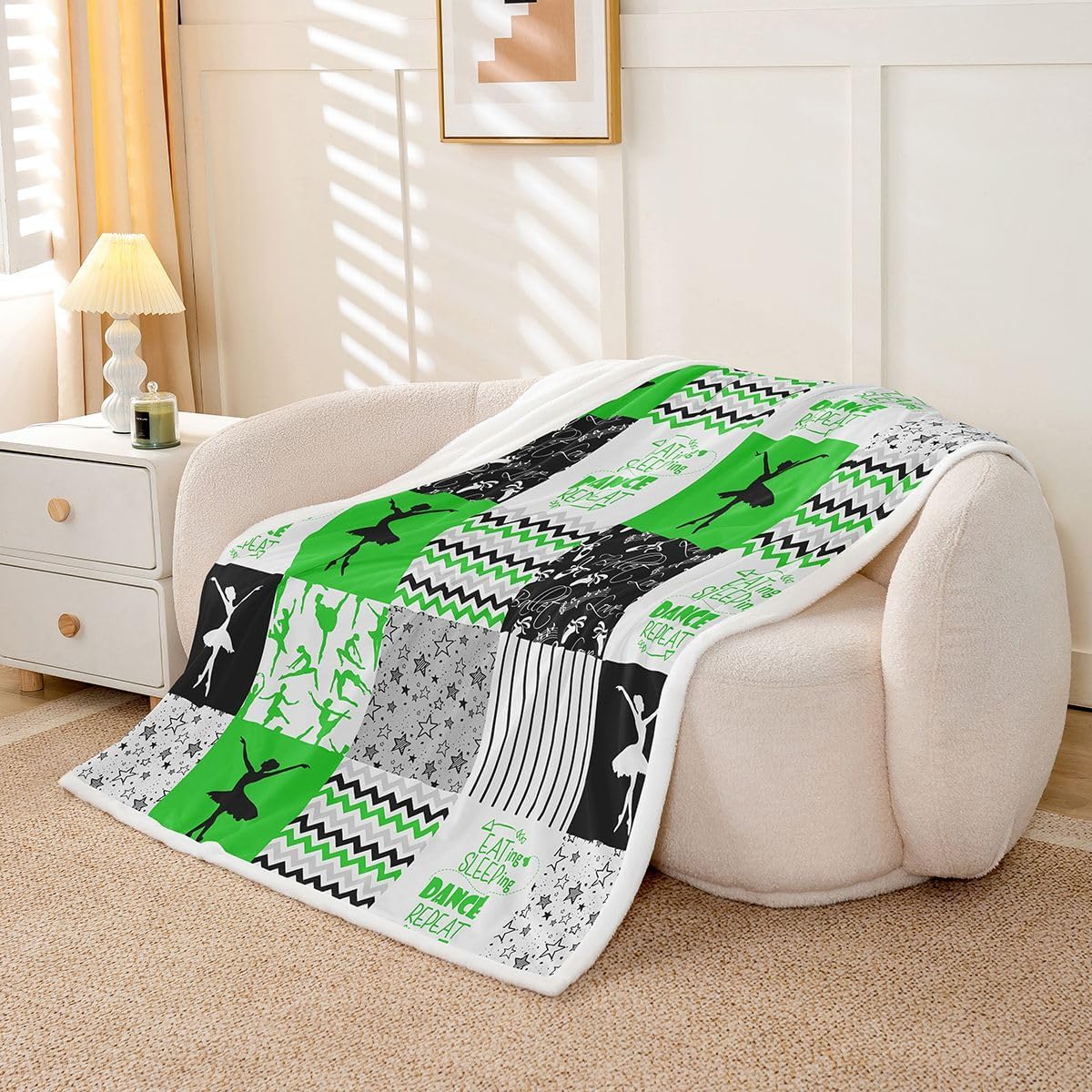 Erosebridal Ballet Throw Blanket Patchwork Buffalo Plaid Fleece Blanket for Girls Women,Galaxy Stars Blanket Dance Hobby Activity Blanket 50"x60",Square Chequer Grid Plaid Room Decor,Green