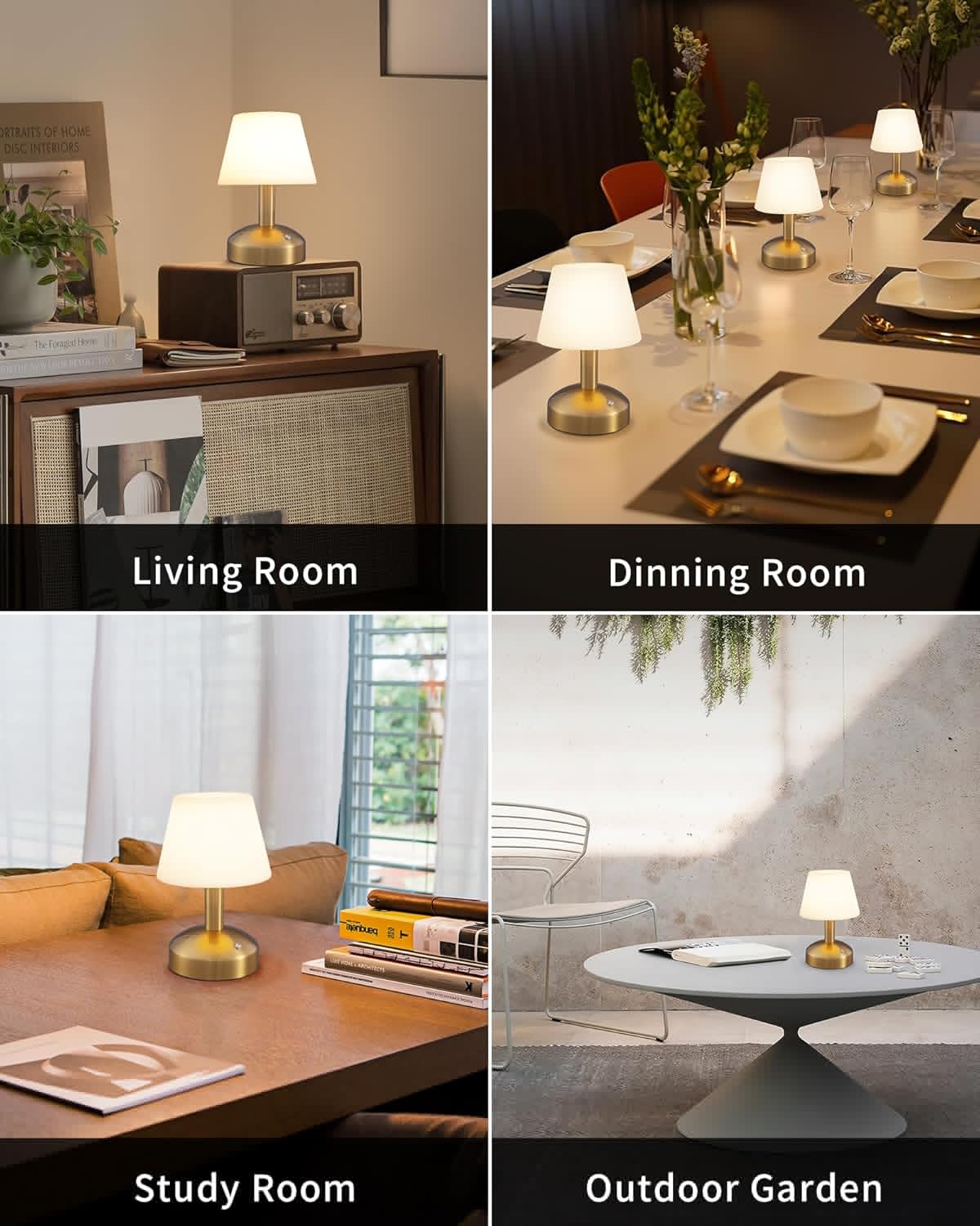 KDG Modern Cordless Small Table Lamps, Portable LED Dimmable Desk Lamp, 4000mAh Rechargeable Battery Operated Lighting for Restaurant, Bedroom, Bedside, Bar, Outdoor, Camping, Night Light(Gold)