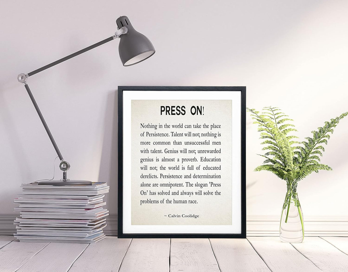 Press On Inspirational Wall Art by Calvin Coolidge Motivational Quote Home Decor Kitchen Office Artwork Best Inspiring Gift Idea for Men & Women Persistence Poster Decor (50cm x 70cm, Ivory)