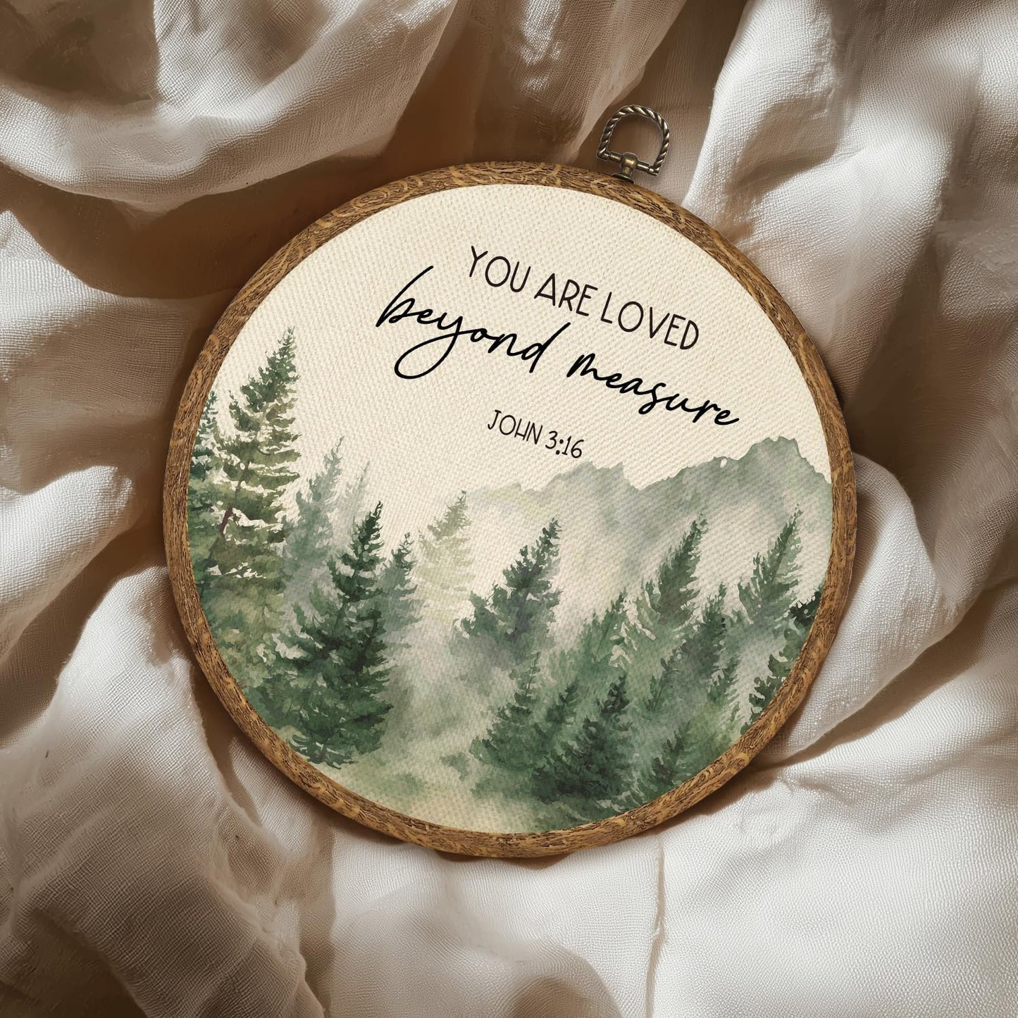 Christian Wall Art Decor-You Are Loved Beyond Measure Bible Verse Round Hanging Artwork, Faith Scripture Prints for Bedroom Living Room Prayer Room, 10 Inch Round Wall Hanging Decor Gift for Believers(Green-John 3:16)