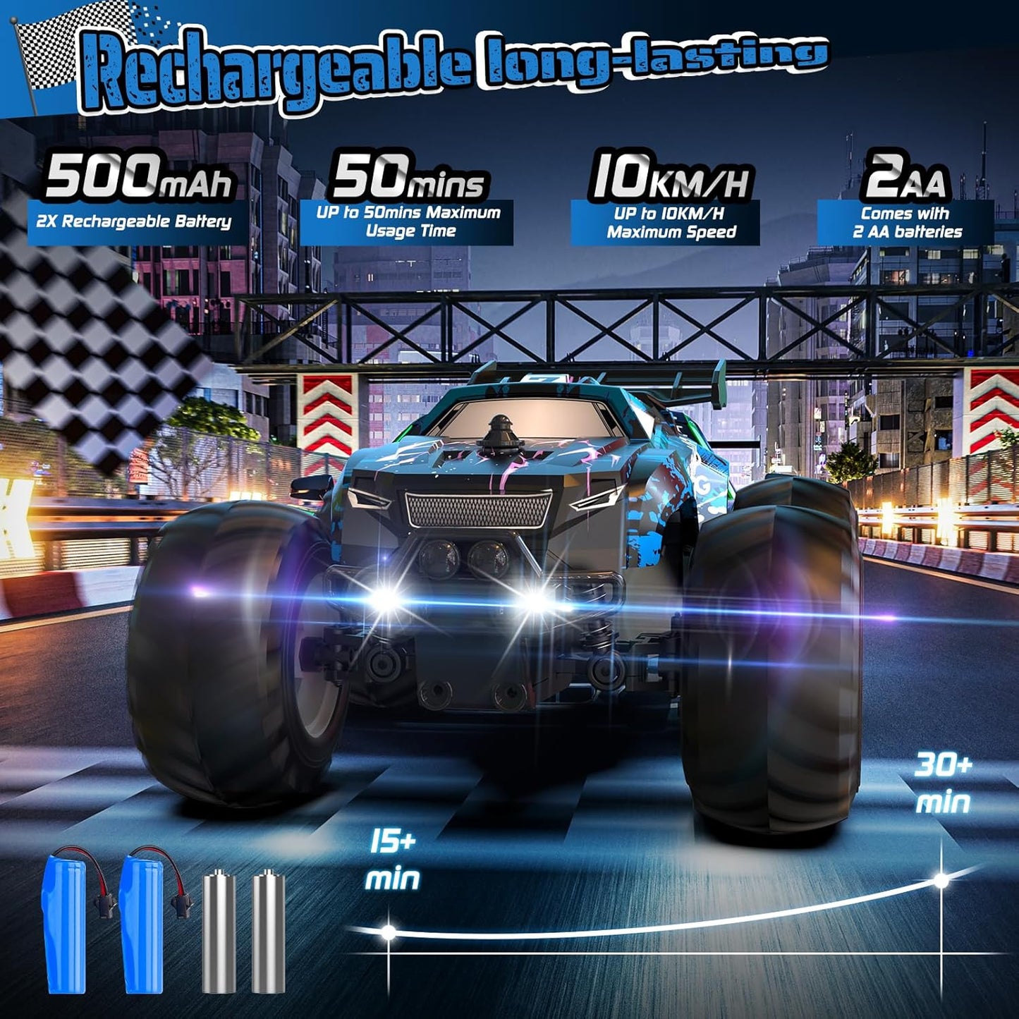 Remote Control Car, All-Terrain Remote Control Truck for Boys, Rechargeable Rc Truck with LED, 1:20, 10KM/H, 2 Motors, 2.4GHZ, Speed Friendly, Sturdy, Rc Cars for Christmas, Kids, Beginner