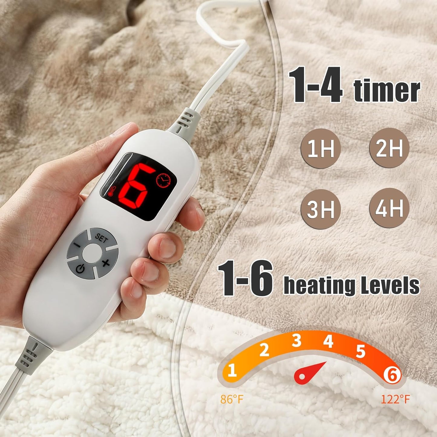 Electric Snuggle Throw Blankets with Foot Pocket, Wearable Heated Throw with Sleeves & Hood, 6 Heat Levels & 1-4H Timer, Full Body Warmth, The Perfect Warming Gift for Women & Men, Camel