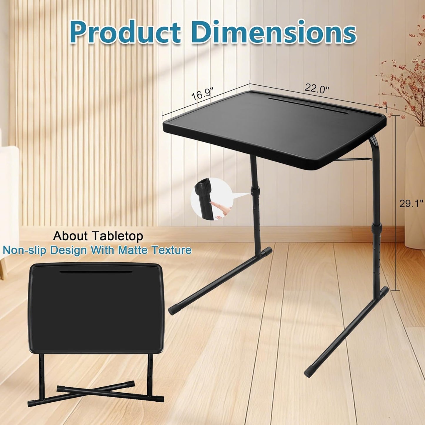Max XL Pro Adjustable Folding TV Tray Table, XL Large Portable TV Table with 6 Height Adjustable, Laptop, Snacks, Black