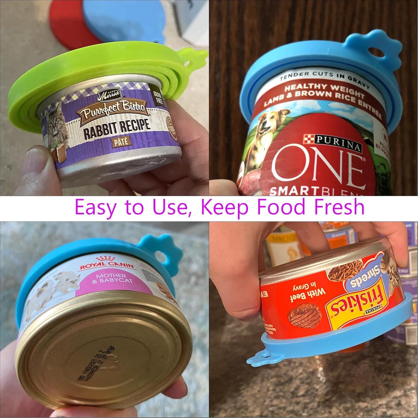 4 Pack Pet Food Can Cover Silicone Can Lids for Dog and Cat Food(Universal Size, One fit 3 Standard Size Food Cans)