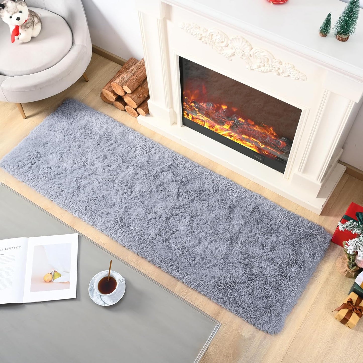 Keeko Small Bedroom Runner Rug 2x6, Grey Fluffy Bedside Kids Room Rugs Living Room Shag Throw Rug for Nursery Entryway Fuzzy Indoor Area Carpet Cute Rugs for Boy Baby Girl Room Dorm Decor