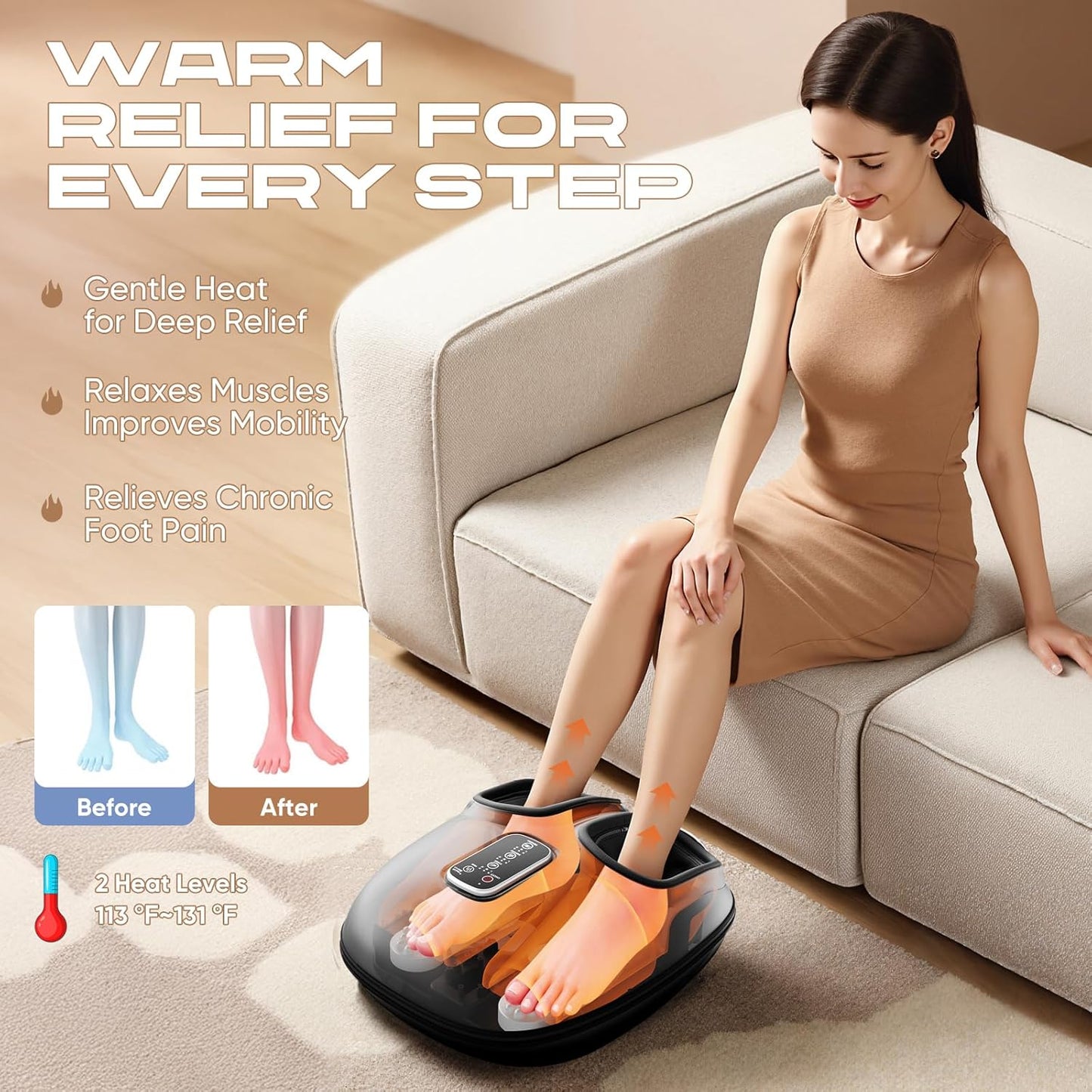Foot Massager with Heat, Vibration & Rolling Compression - Plantar Fasciitis Relief, Neuropathy Pain Relief, Fits Size up to 13", Multiple Modes, Ideal Gifts for Men/Women