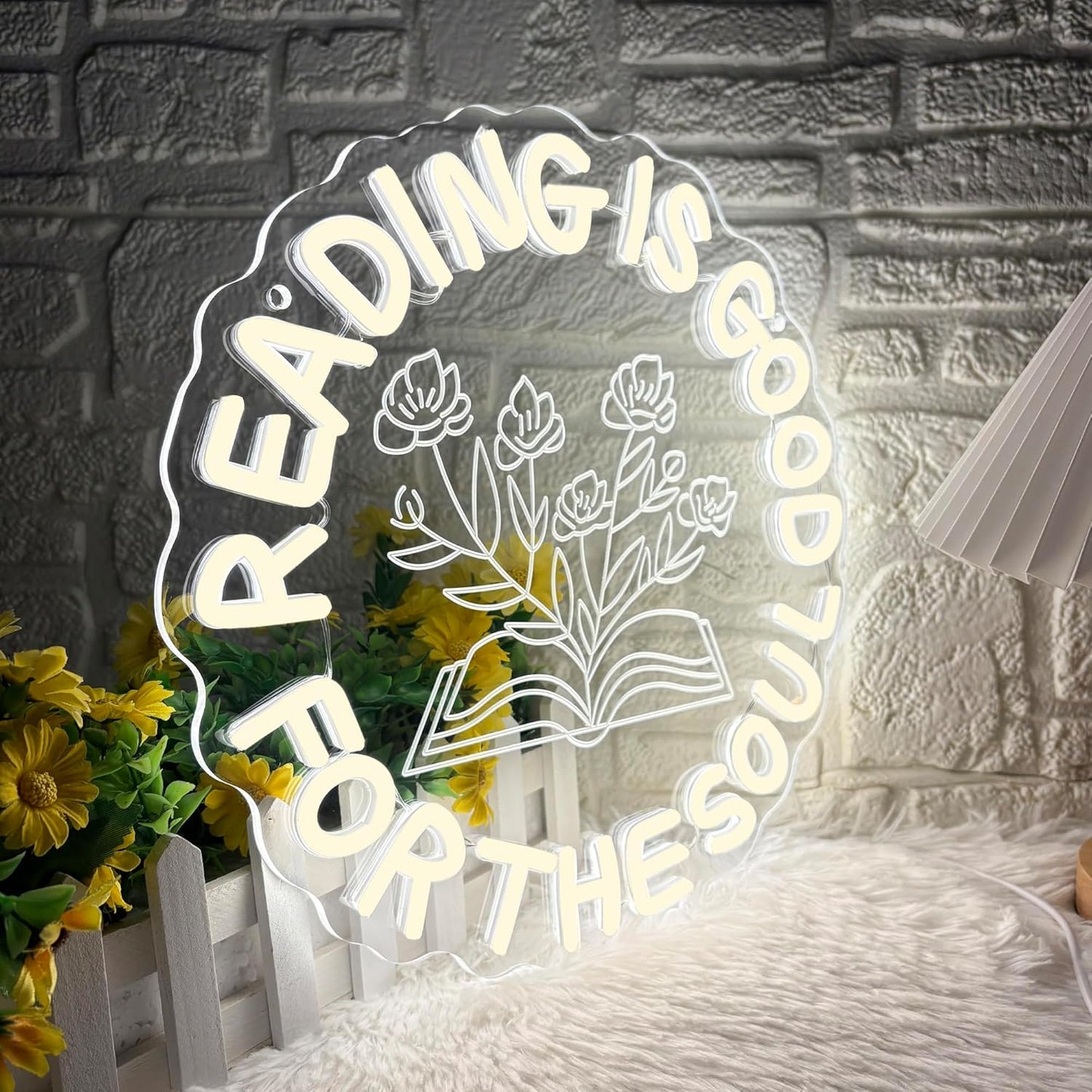Reading Is Good For The Soul Neon Sign, Dimmable Motivational Wall Neon Sign Book Light for Book Lovers Wall Decor Home Office Library, Gift for Readers(13 * 13in)