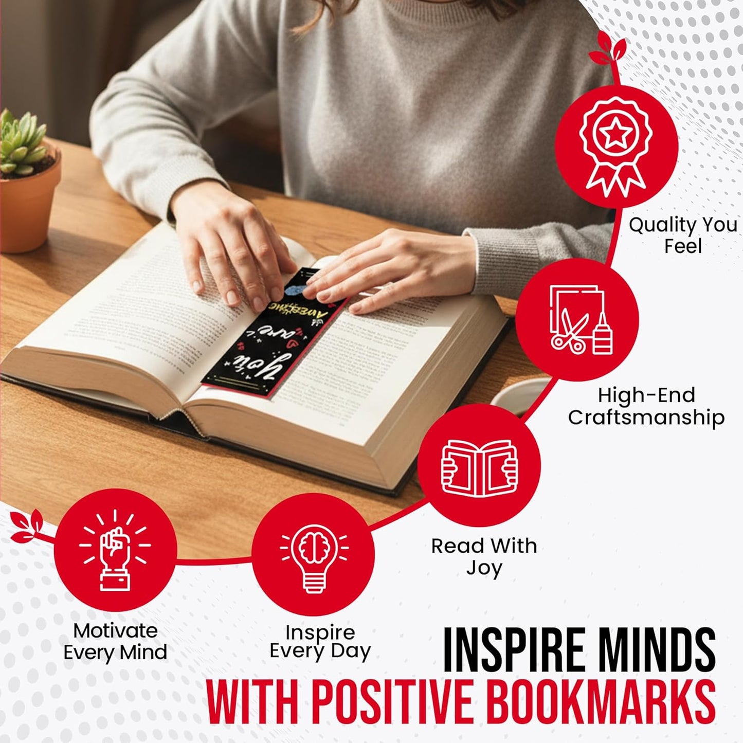 Iconikal 100-Count Inspirational, Motivational, Gratitude, Appreciation, Kindness & Encouragement Sayings Bookmarks