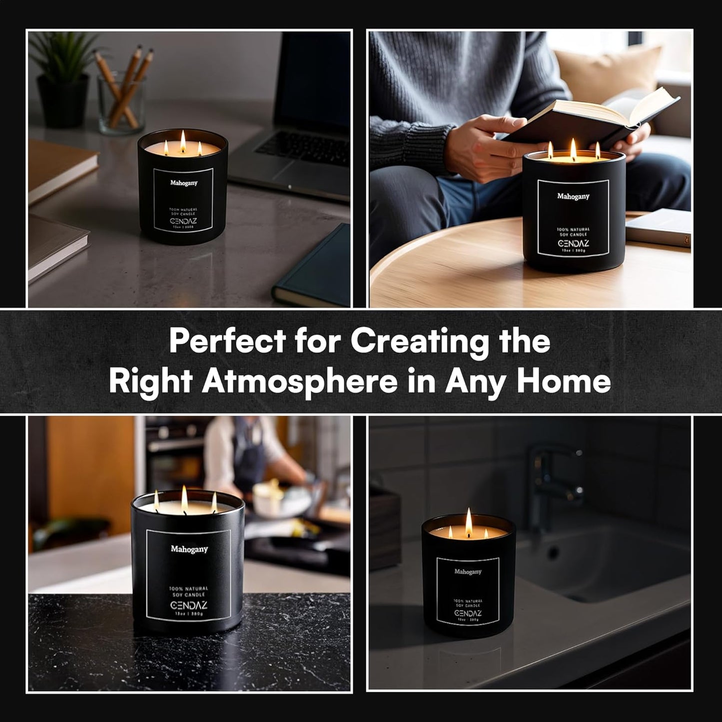 Mahogany Scented Soy Candle with Snuffer Included 3 Wick Candle for Men Long Lasting 75 Hour Burn Elegant Aromatherapy Candle for Relaxation Masculine Home Decor Birthday Holiday Gift Set Spa