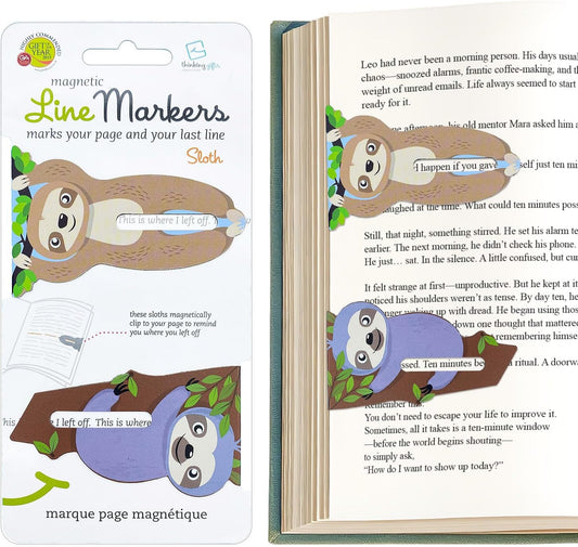 Gifts for Readers & Writers Linemarker Magnetic Bookmarks for Women & Men Sloth, Set of 2 Magnet Bookmark Clips, Magnetic Page Holder & Book Marker for Reading with Cute Bookmarks Design for Kids