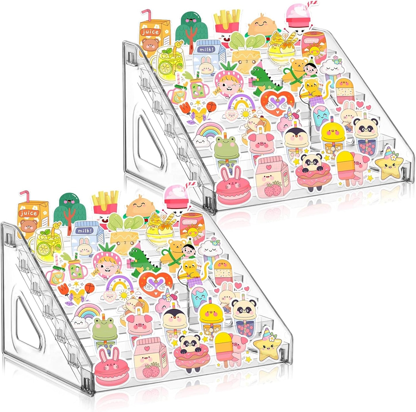 2 Pack 7 Tiers Sticker Display Stand, Sticker Stamp Holder Organizer for Large Stickers Vendors Small Business Supplier Events Trade Shows Classroom Risers Greeting Card Display Sticker Holder