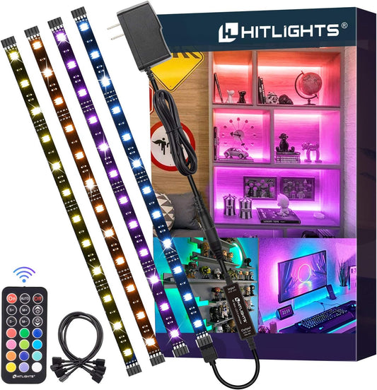 HitLights LED Strip Lights, Small LED Light Strips Dimmable, RGB 5050 Color Changing LED Tape Light with Remote and UL-Listed Adapter for TV Backlight, Bedroom, Cabinet Shelf Display