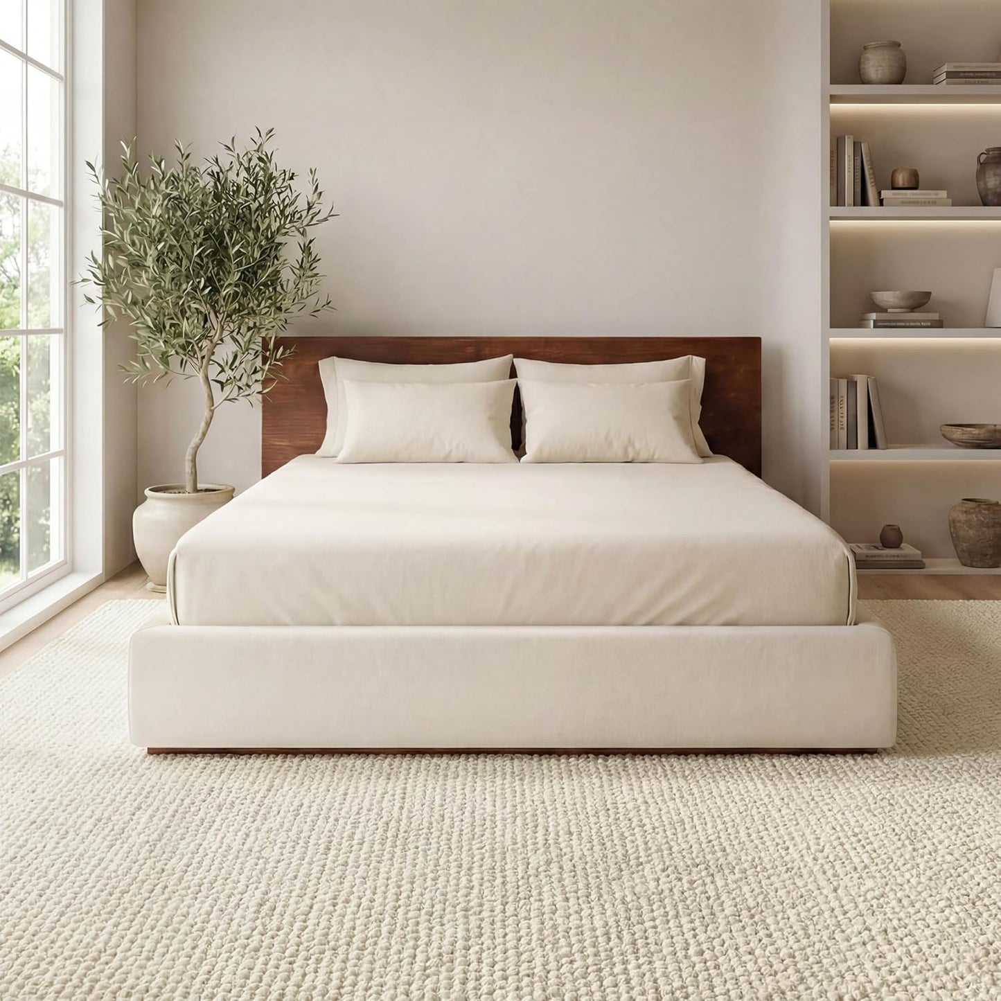 Bedsure 8x10 Faux Wool Area Rugs for Living Room, Machine Washable Carpet, Non-Slip Backing, Pet Friendly Throw Rug for Bedroom Dining Room, Cream