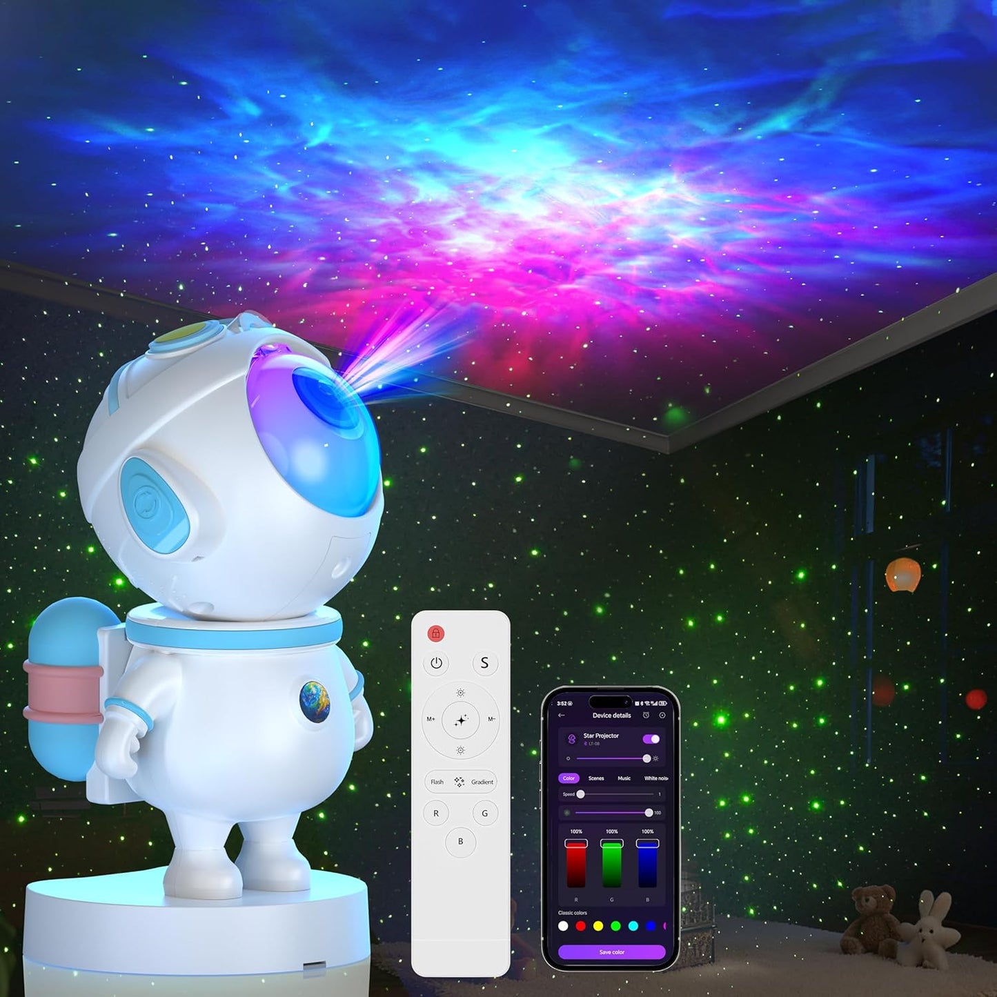 Astronaut Galaxy Projector Night Light with APP & Remote Control - 8 Color Nebula Star Projector for Bedroom, Kids Room, and Relaxation - Birthday Gift for Space Lovers of All Ages