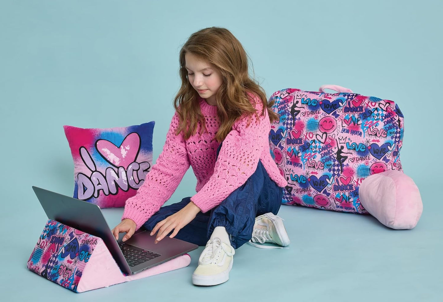 iscream + Corey Paige Designs Silky Soft Plush 19" x 15.5" Lounge and Reading Bed Support Pillow - Love to Dance