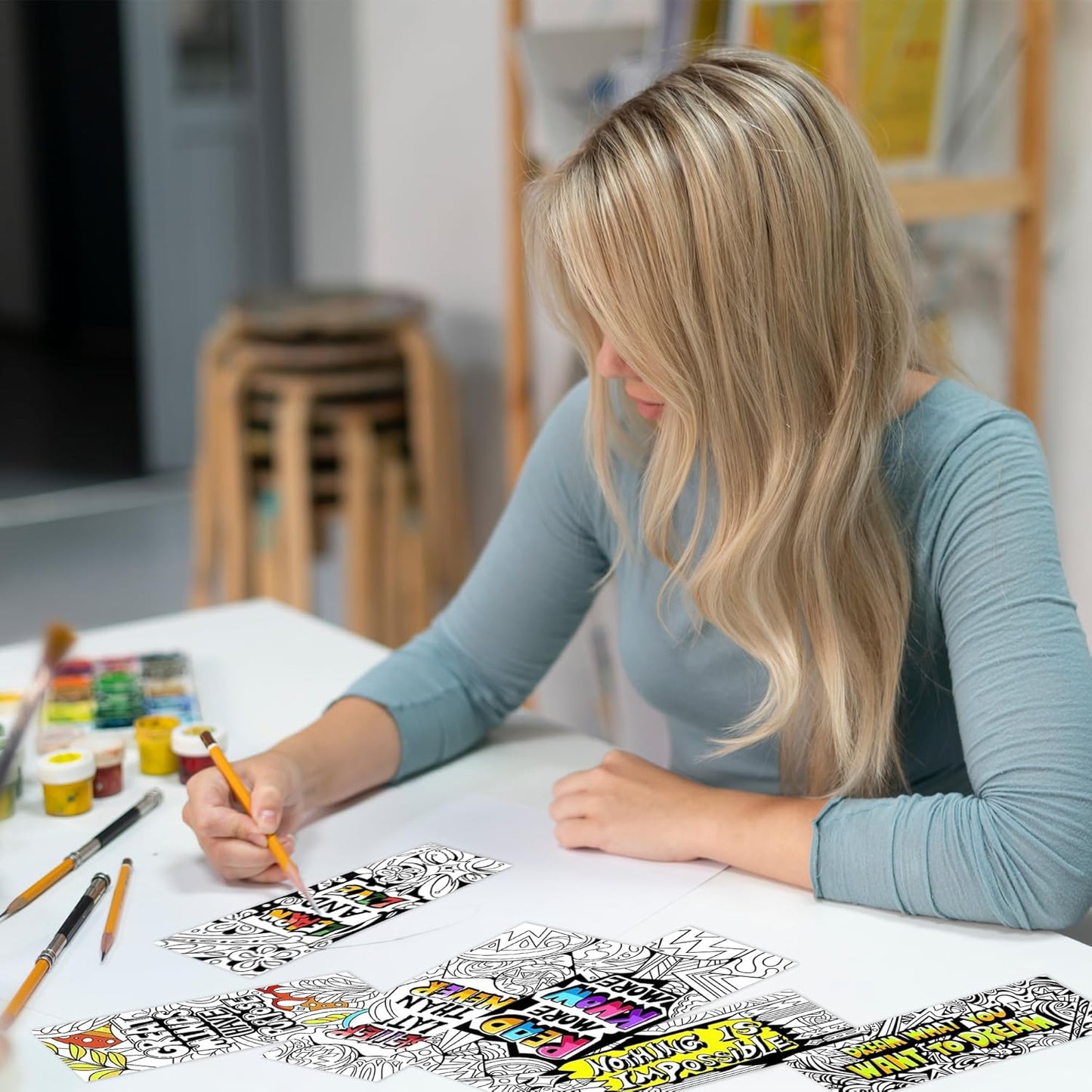 VOCHIC 120 Piece DIY Inspirational Bookmarks Bulk Bookmarks, Cool Double-Sided Coloring Bookmark for Present, Color Your Own Book Marks for Adults, Teachers, Women, Men, Book Lovers,VBS Theme Gift