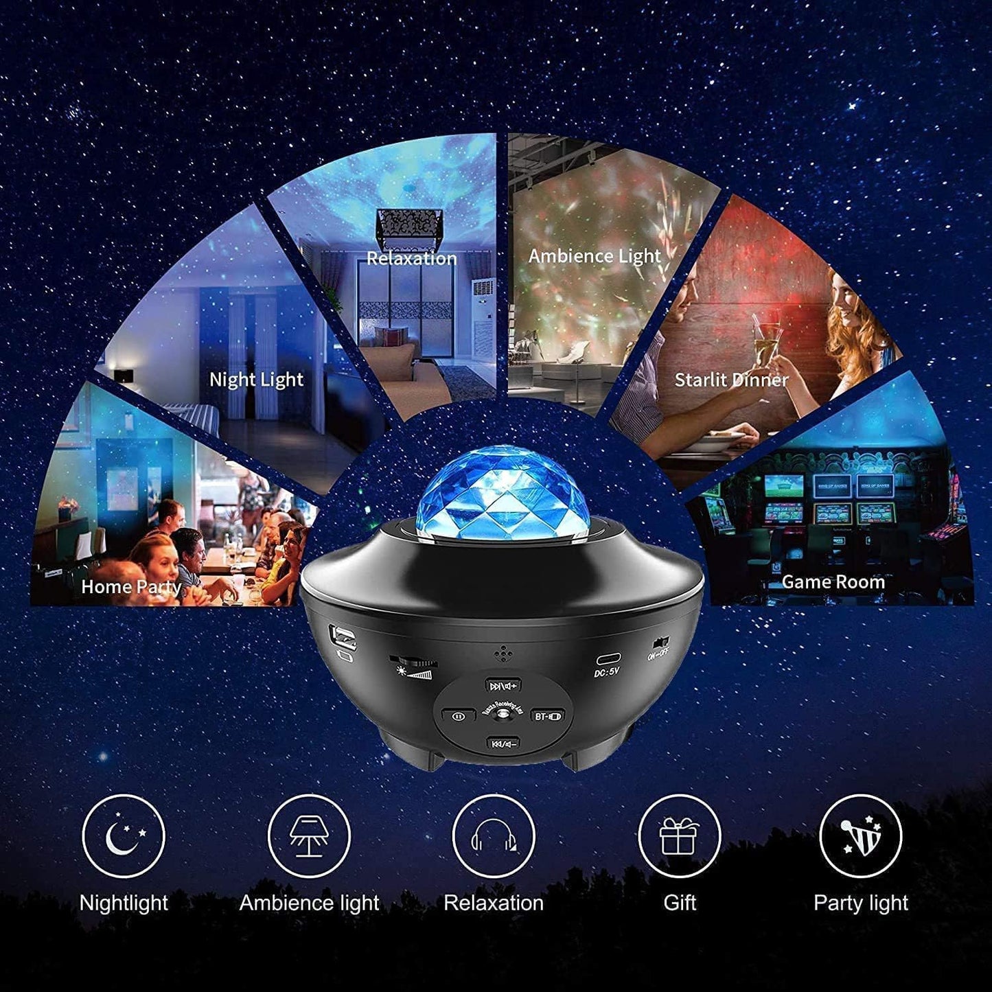 Elec3 Galaxy Projector for Bedroom, Ocean Light Projector with Bluetooth Speaker and RC Water Wave Lamp Northern Night Light Ocean Themed Decor Ambient Lights for Kids Adult Bedroom/Game Room Decor