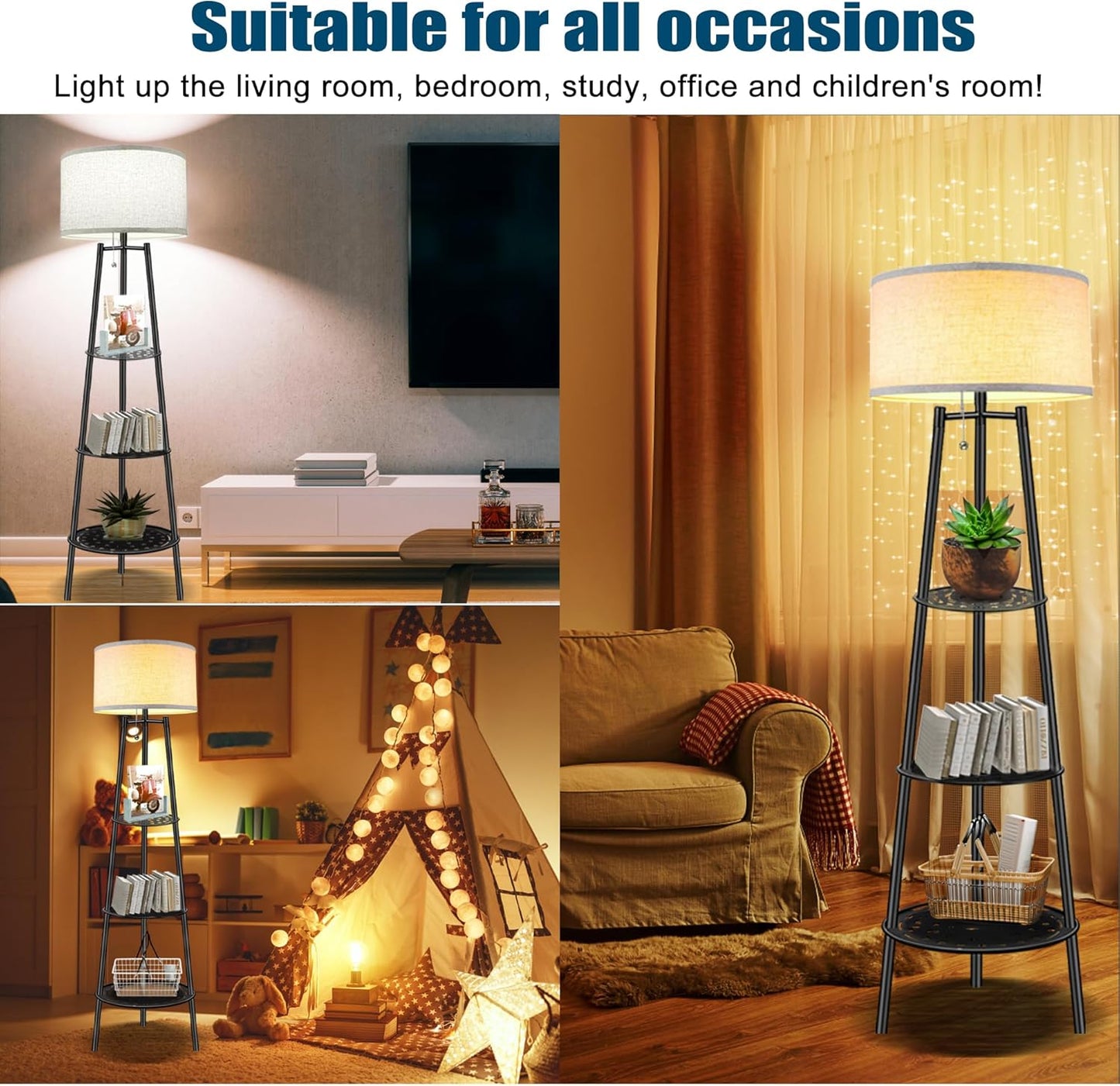 Floor Lamp with Shelves, Modern Standing Lamp with 3 Color Temperature LED Bulbs, Corner Floor Lamps for Living Room & Bedroom, Lamparas Elegantes para Sala (Beige Lampshade, 1)