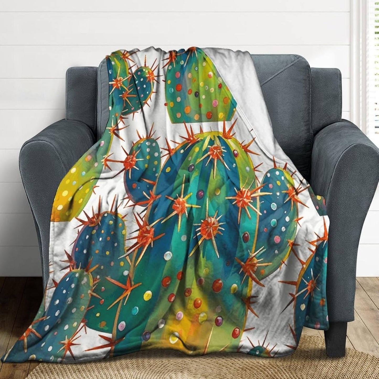 Cute Cactus Seamless Illustration Blanket Super Soft Lightweight Throw Blanket Cute Cozy Warm Bed Blanket Decorative Fuzzy Blanket All-Season Home Decor Gift for Sofa Couch Living Room 50"*60"（130*150