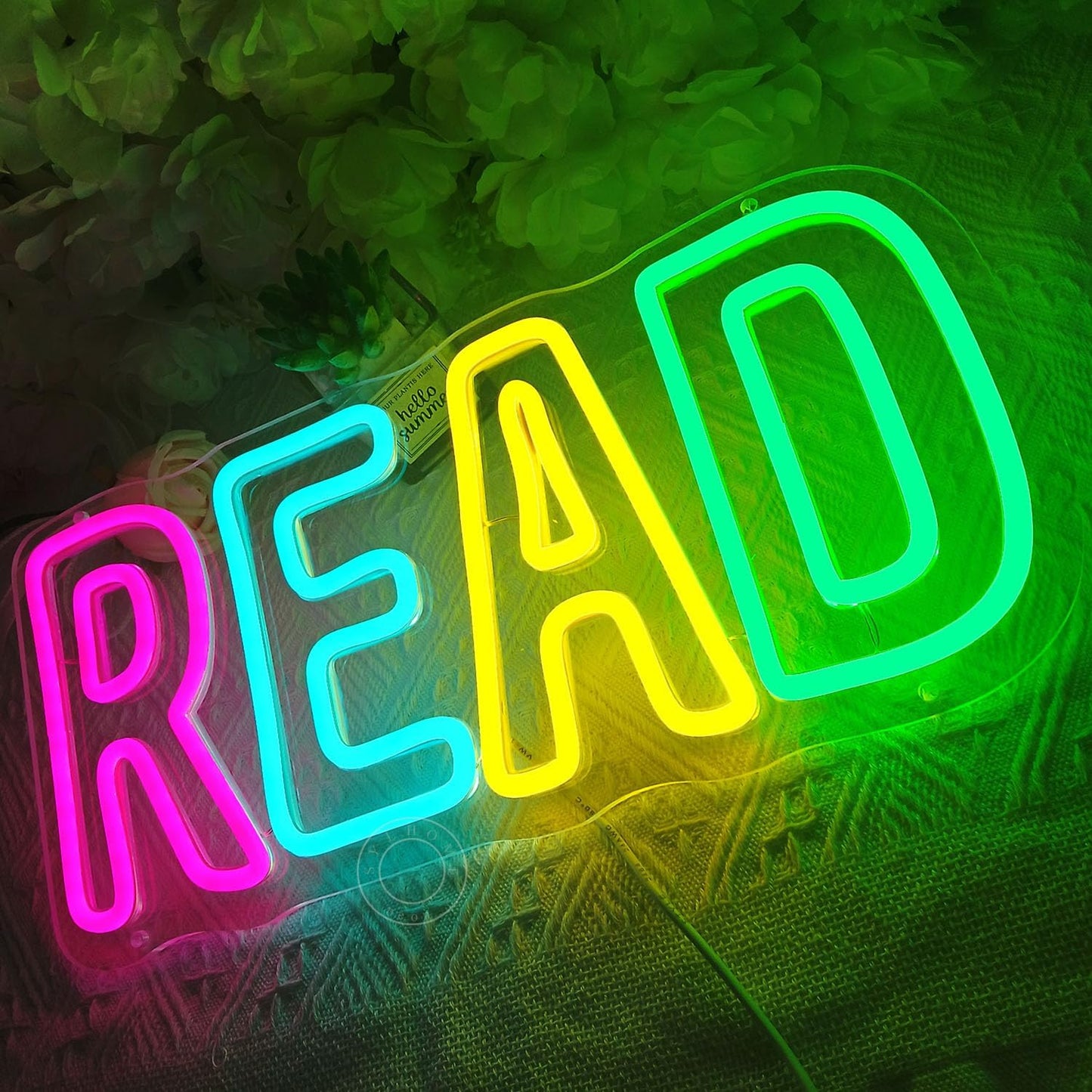 SYLHOME Read Led Neon Light Sign Library Classroom Bedroom Kids Room Funny Colorful Book Wall Sign Decor Nursery Christmas Birthday Decoration USB 15.75"X7.32"