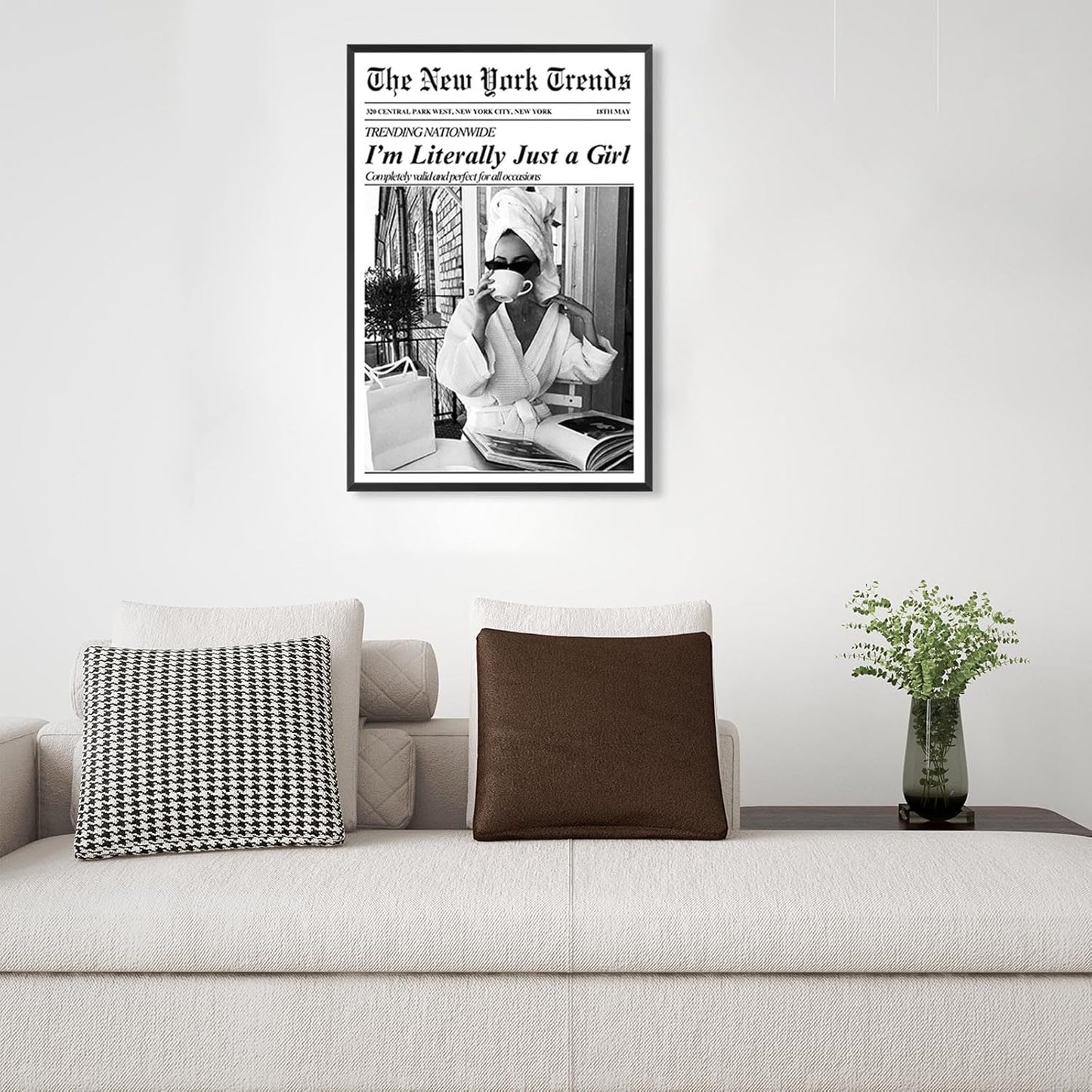 Vintage Black White Newspaper Canvas Wall Art I'M Literally Just A Girl bathroom Posters Trendy Feminist Aesthetic Print Painting For Home Bedroom Apartment Wall Decor 12x16in Unframed