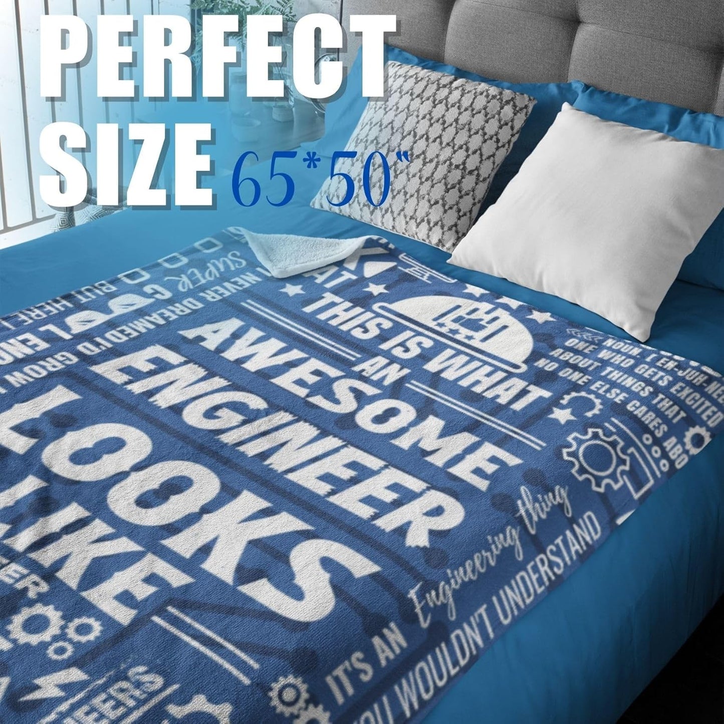 Engineer Gifts - Mechanical, Electrical, Computer Engineering Throw Blanket, Flannel for Men, 65 x 50 Inches, Blue