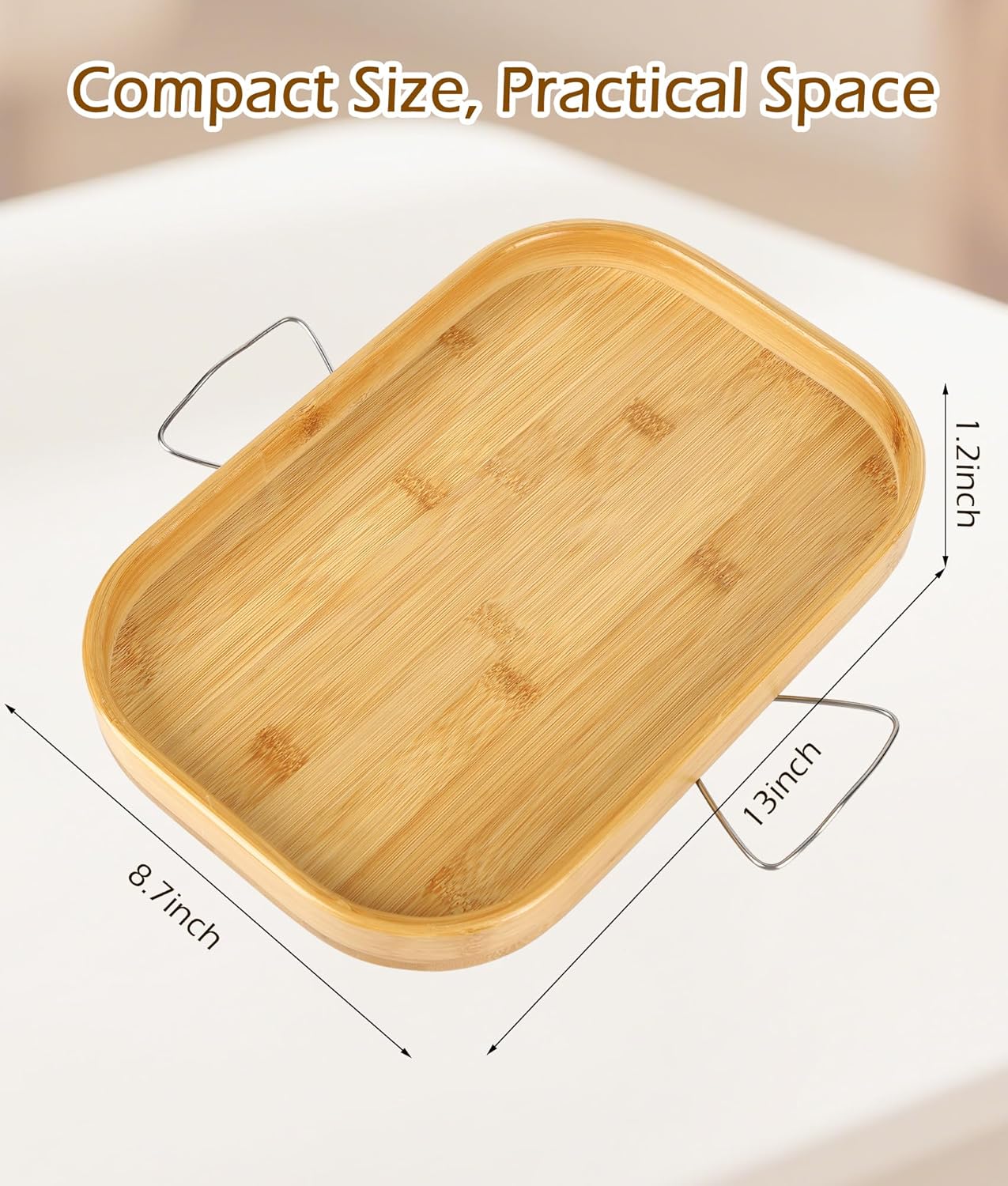 Bamboo Couch Arm Tray Table, Adjustable Clip-On Sofa Armrest Tray with Support Leg & Non-Slip Pads, 3-in-1 Serving Tray Fits Wide & Narrow Couch Arms for Drinks, Snacks, Remote